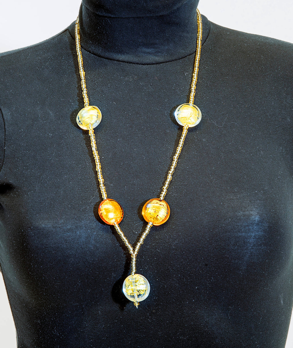 Necklace classic of Murano handmade in by Cesare Sent made in Italy gold leaf glass beads elegant refined statement jewel