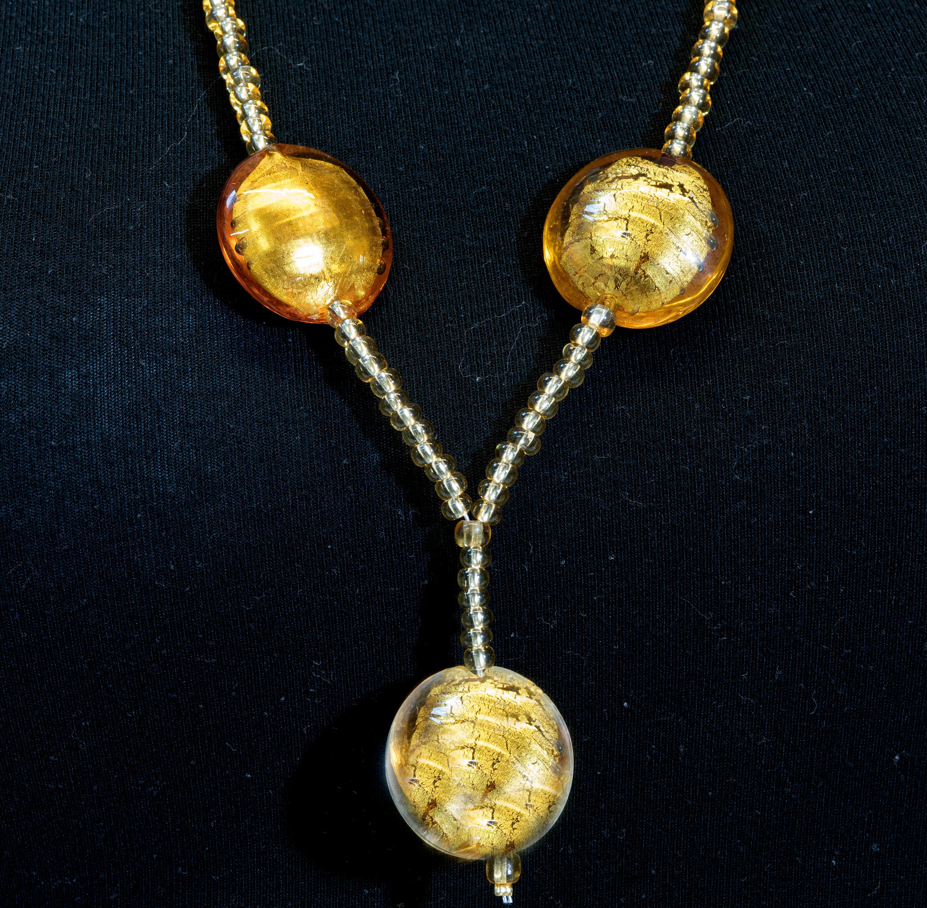 Necklace classic of Murano handmade in by Cesare Sent made in Italy gold leaf glass beads elegant refined statement jewel