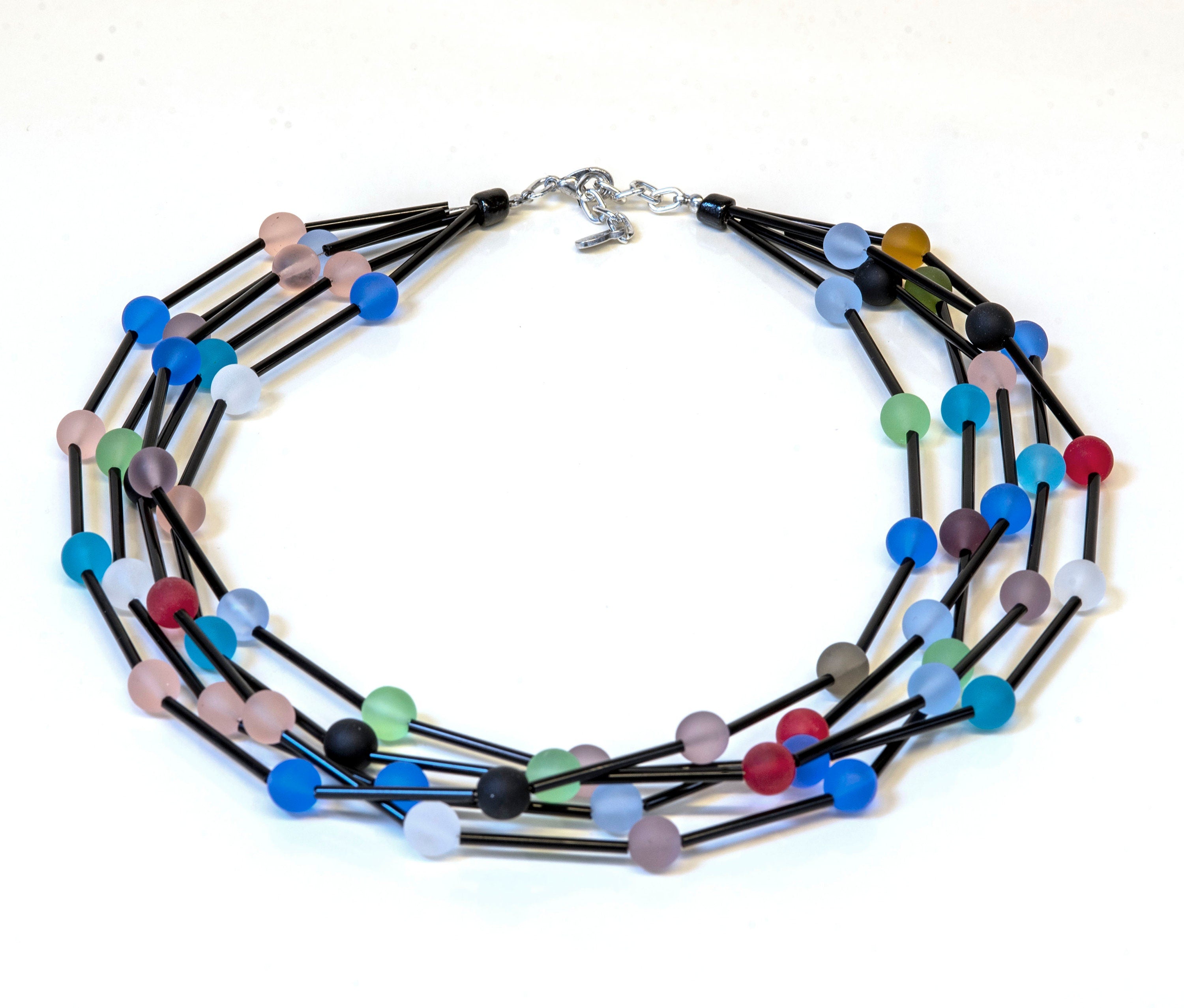 statement necklace, statement necklace for women, multicolor statement necklace, multiwire necklace, Murano glass necklace, Italy craft.