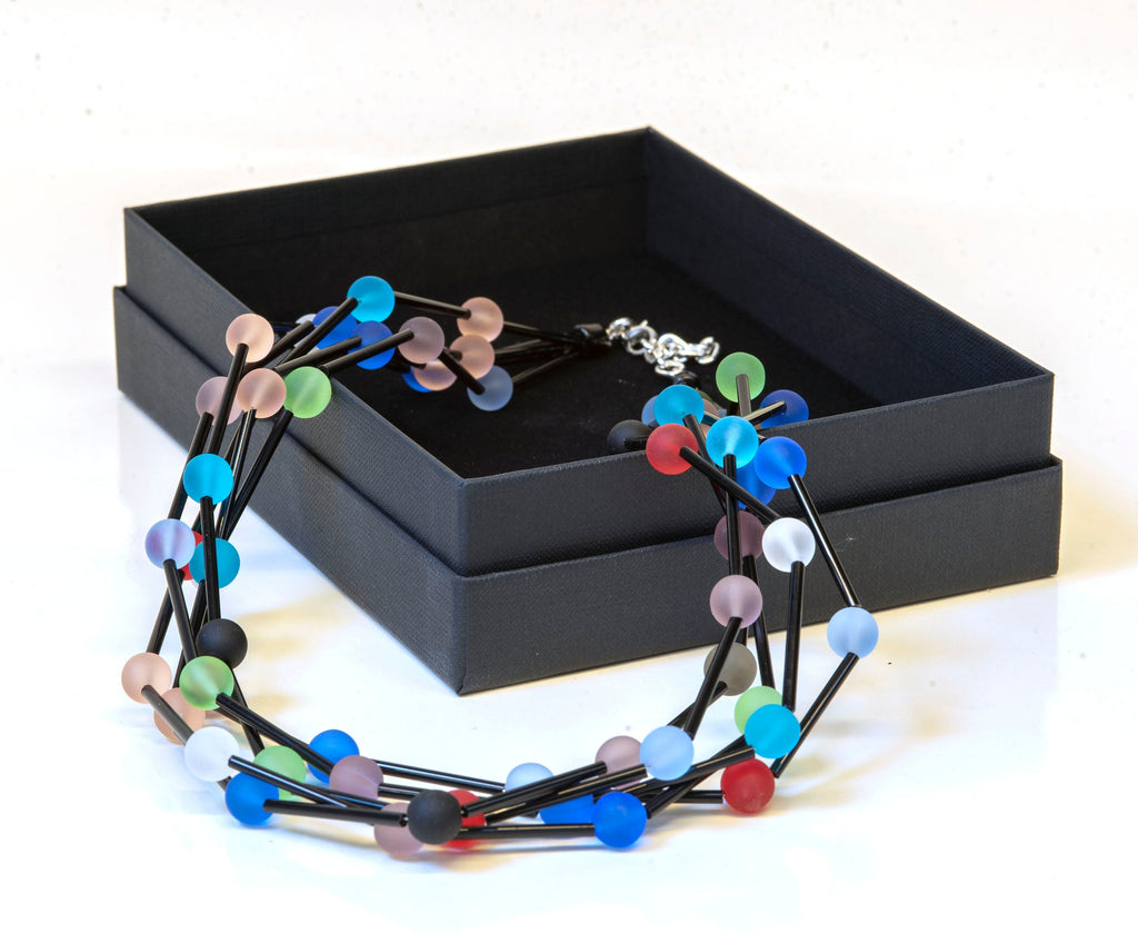 statement necklace, statement necklace for women, multicolor statement necklace, multiwire necklace, Murano glass necklace, Italy craft.