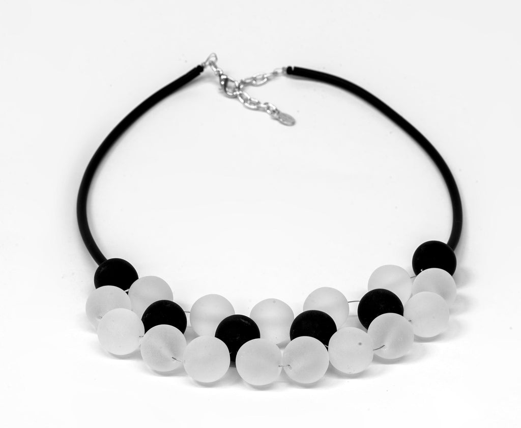 Glass necklace, black/white necklace, statement necklace, satin glass, original necklace, Murano glass, modern design, necklace unusual Sent