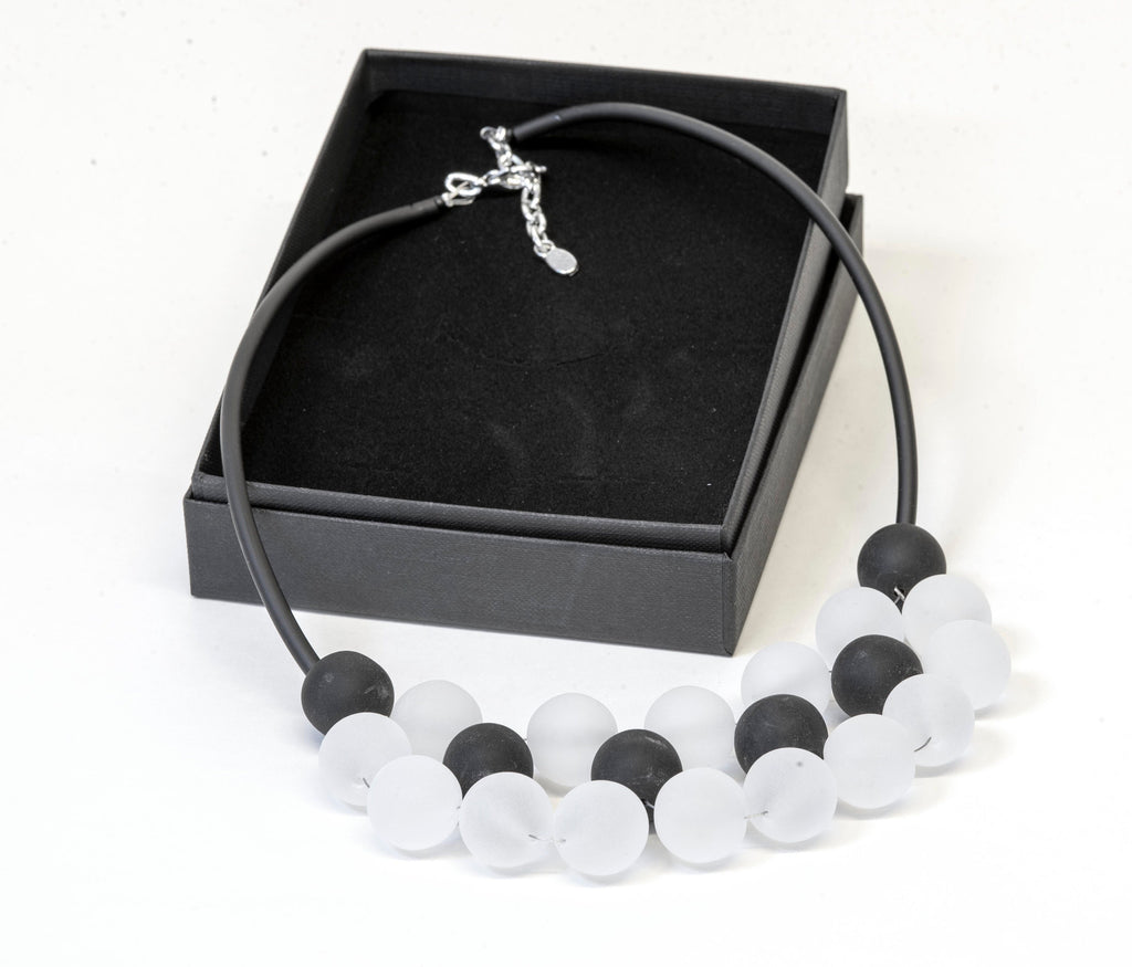 Glass necklace, black/white necklace, statement necklace, satin glass, original necklace, Murano glass, modern design, necklace unusual Sent