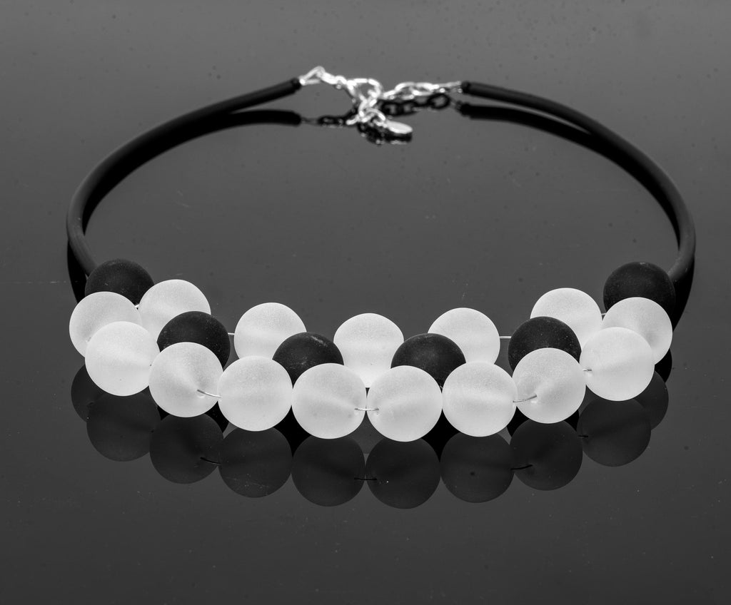 Glass necklace, black/white necklace, statement necklace, satin glass, original necklace, Murano glass, modern design, necklace unusual Sent