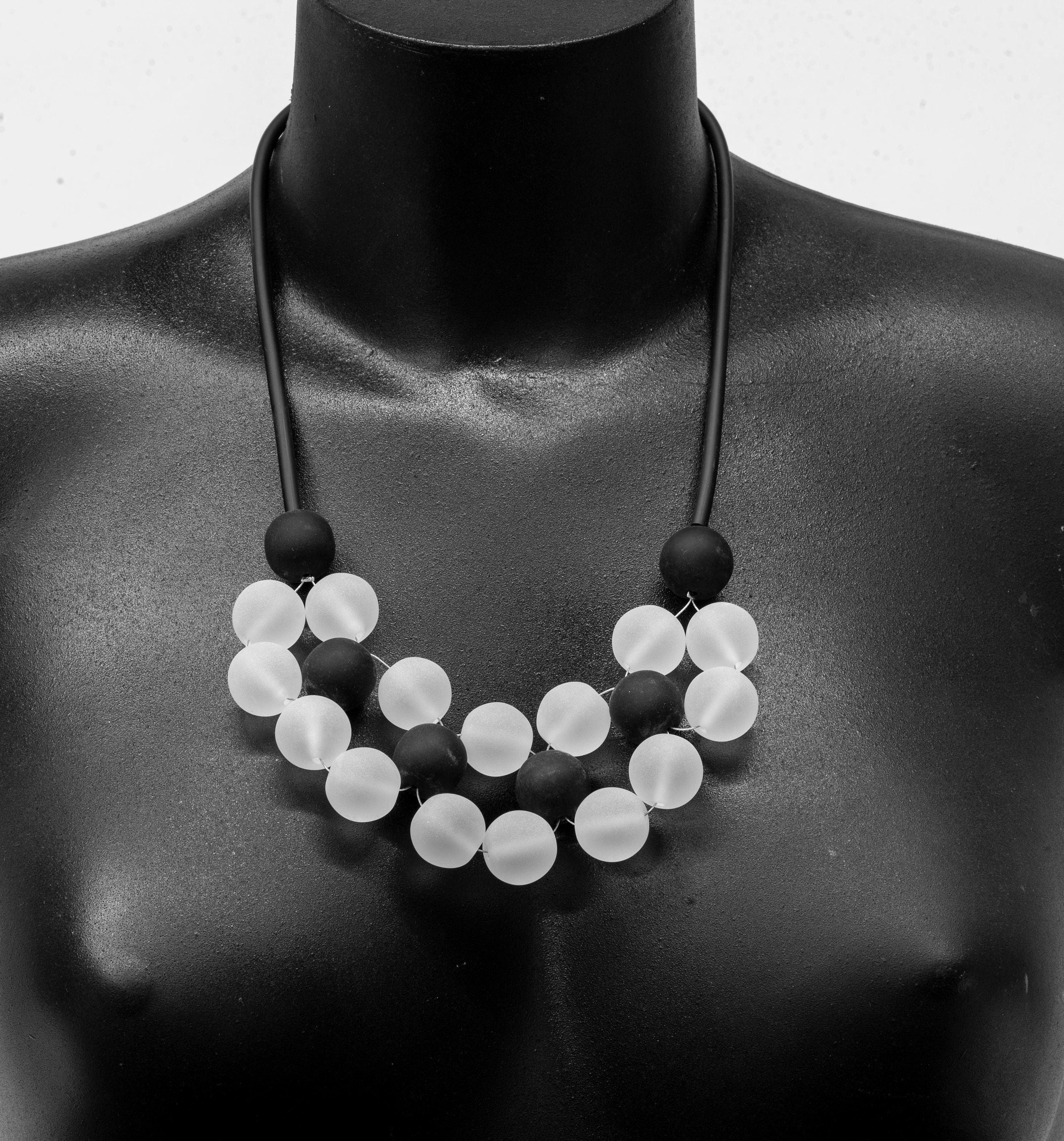 Glass necklace, black/white necklace, statement necklace, satin glass, original necklace, Murano glass, modern design, necklace unusual Sent