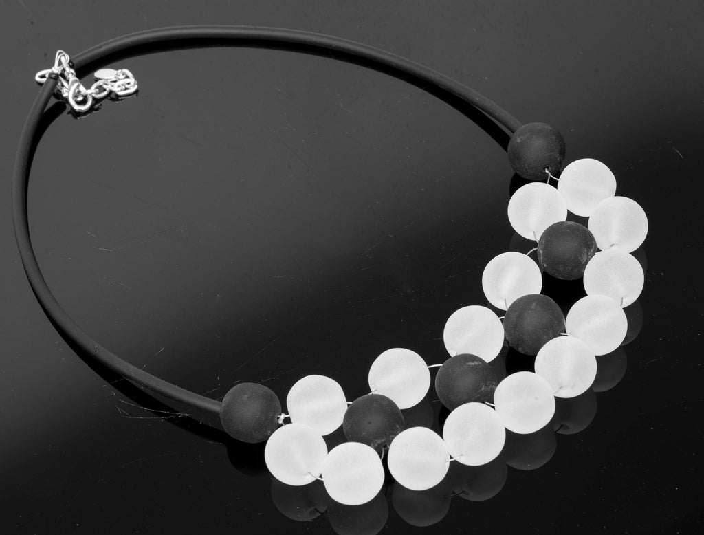 Glass necklace, black/white necklace, statement necklace, satin glass, original necklace, Murano glass, modern design, necklace unusual Sent