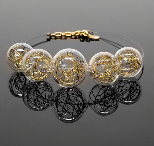 Necklace with gold/metal wire inside in blown glass - Glass bubbles - Spheres - Statement necklace - Geometric Phone essential to ship.