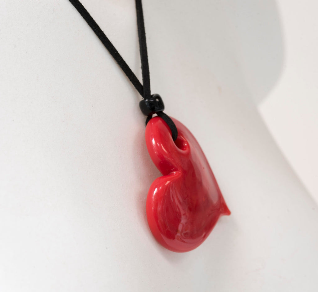 Heart Murano glass pendent - love gift for lady and girl -Red glass pendant, alcantara lace, Murano glass jewelry, summer fashion, gift.