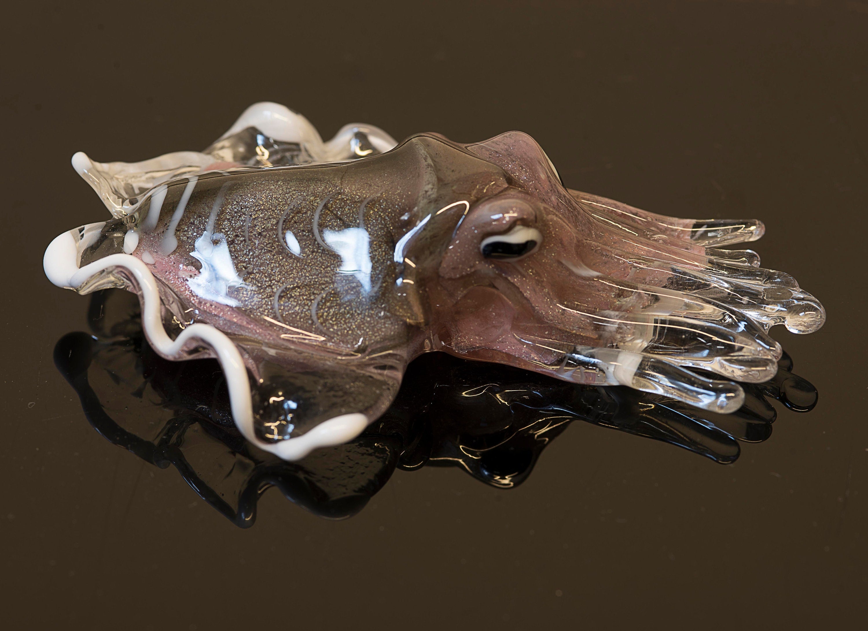 Seppia in vetro di Murano. Realizzazione realistica in vetro. Scultura del maestro vetraio.Phone essential to ship.