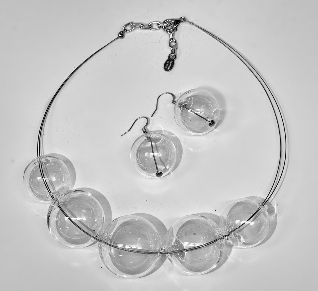 Blowed glass necklace - Glass bubbles - Spheres - Statement necklace - Geometric - Abstract - Modern - Murano glass - Sent Murano