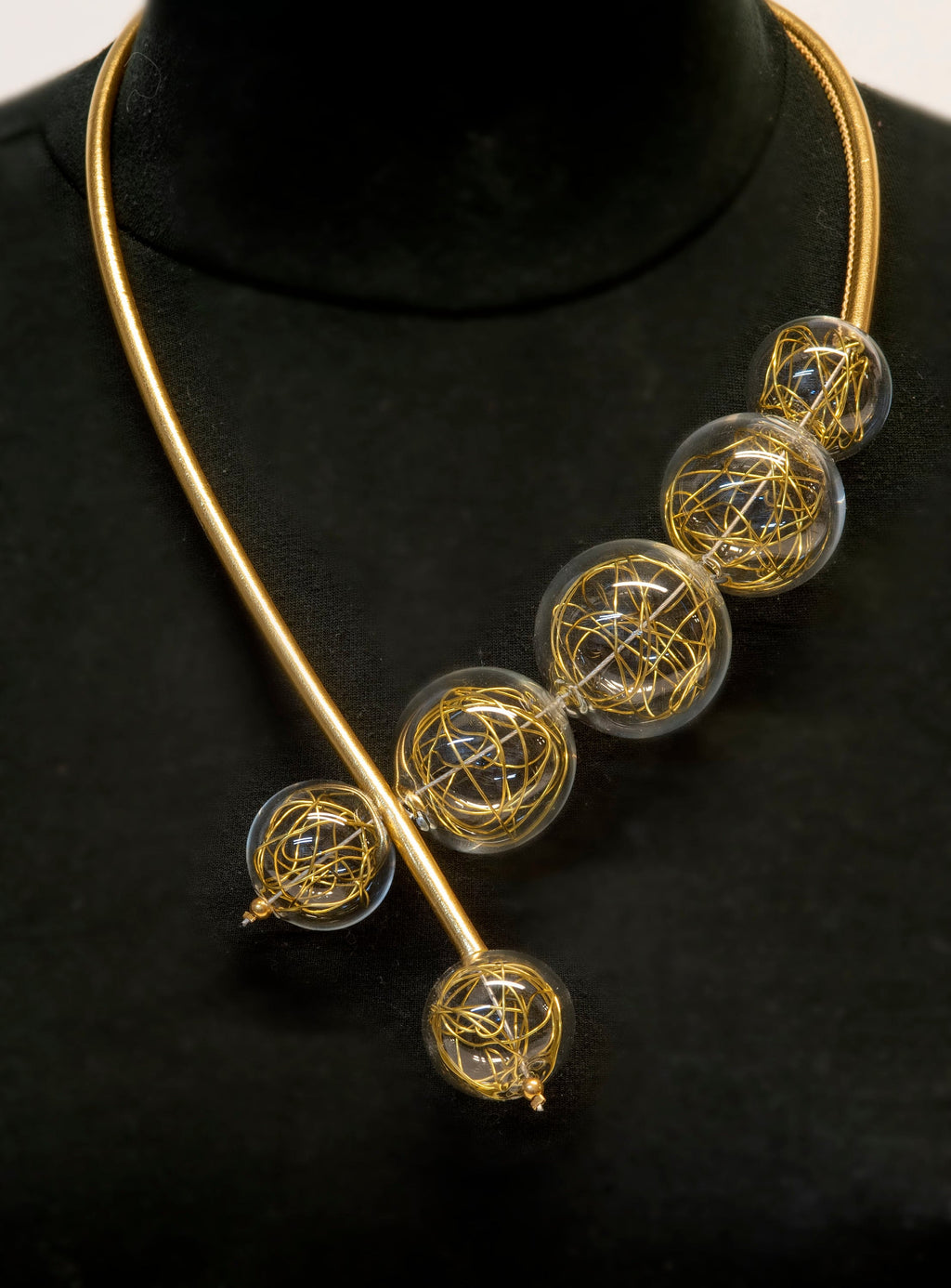 Necklace with gold wire inside in blown glass - Glass bubbles - Spheres - Statement necklace - Geometric - Abstract - Modern - Murano glass