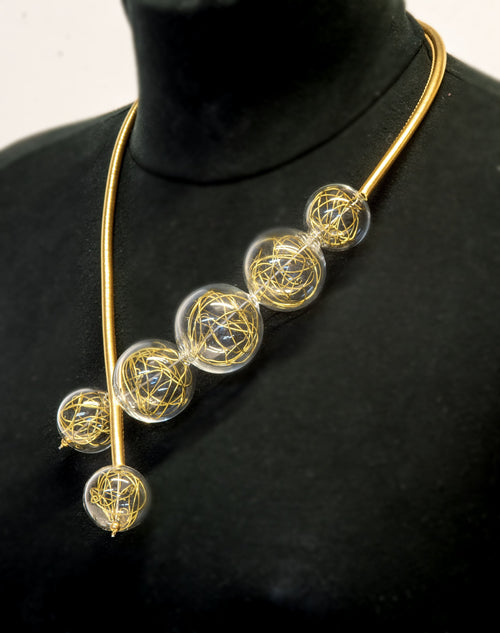 Necklace with gold wire inside in blown glass - Glass bubbles - Spheres - Statement necklace - Geometric - Abstract - Modern - Murano glass