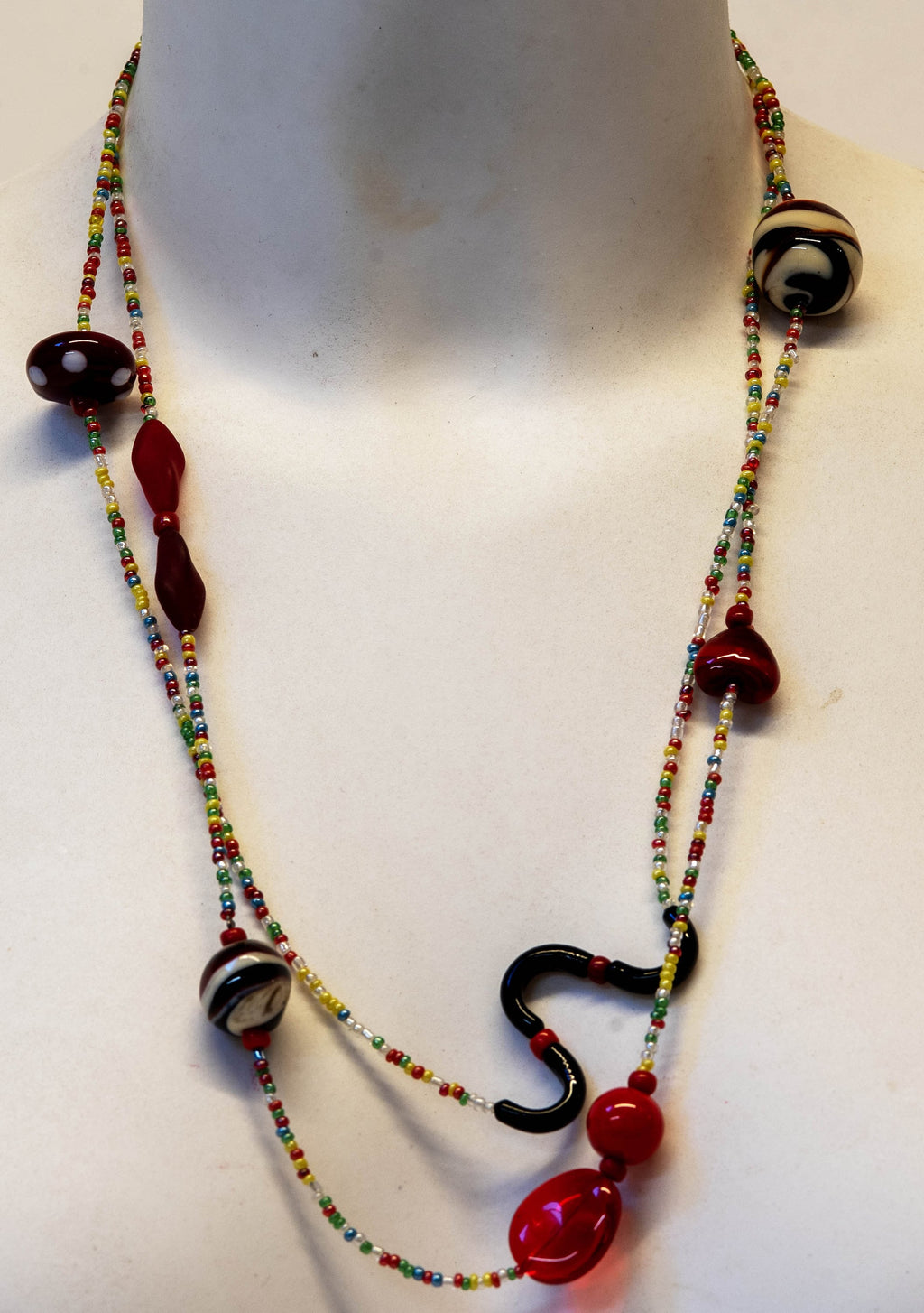Murano glass necklace, glass necklace, Murano jewelry, Made in Italy, Cesare Sent original sandblasted beads crafts lampwork long necklace