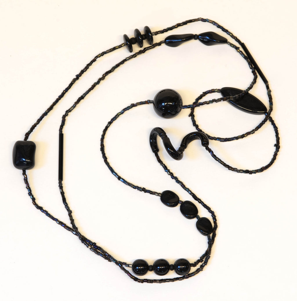 Murano glass necklace, glass necklace, Murano jewelry, Made in Italy, Cesare Sent original sandblasted beads crafts lampwork long necklace