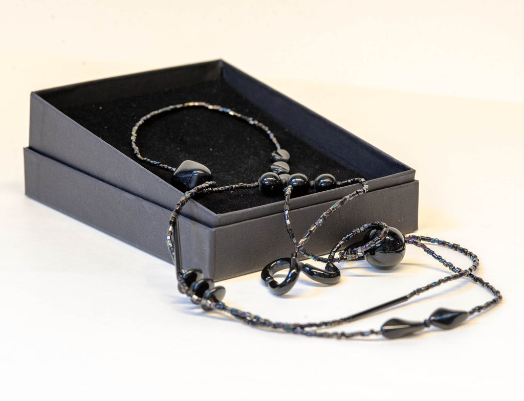 Murano glass necklace, glass necklace, Murano jewelry, Made in Italy, Cesare Sent original sandblasted beads crafts lampwork long necklace