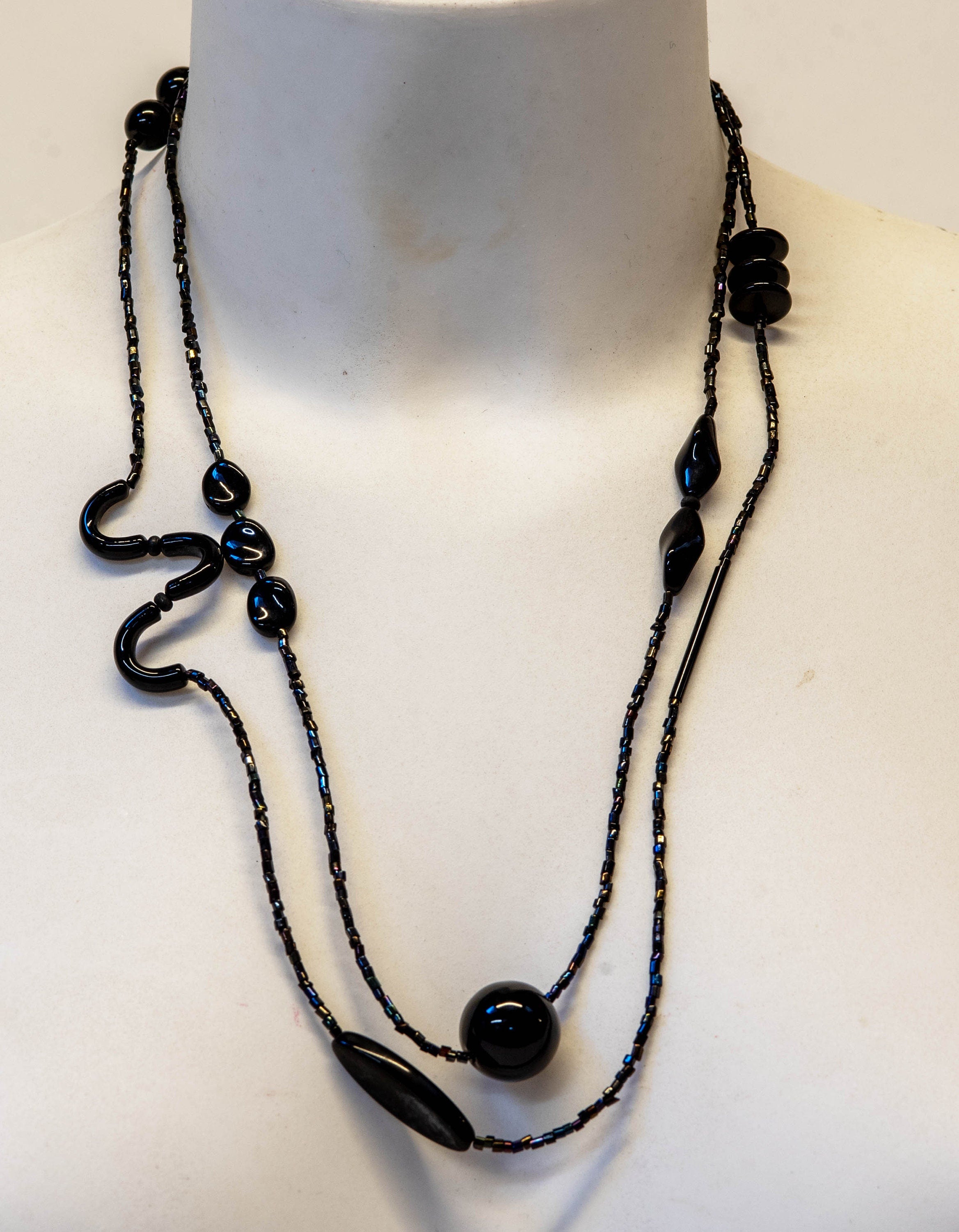 Murano glass necklace, glass necklace, Murano jewelry, Made in Italy, Cesare Sent original sandblasted beads crafts lampwork long necklace