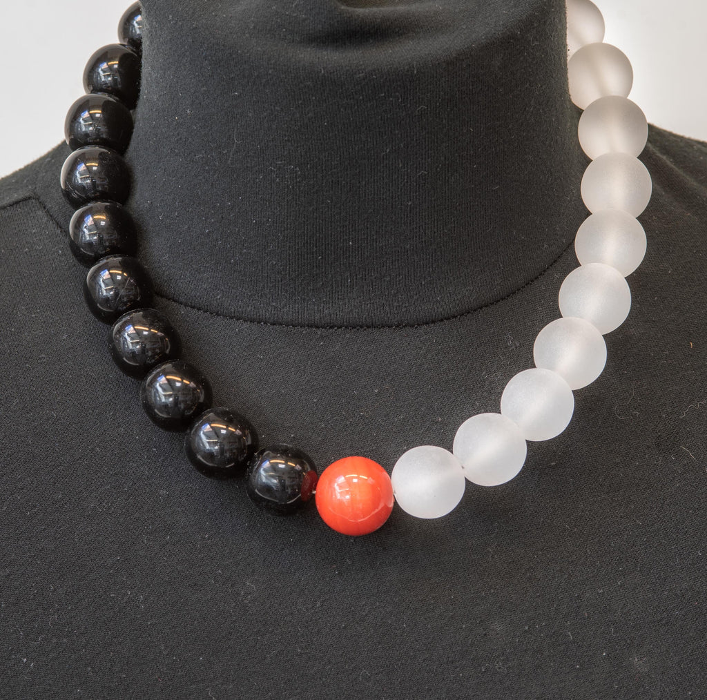 Special glass necklace -Glass beads - Spheres - mat and shini beads - statement necklace - necklace - Murano glass- Murano necklace