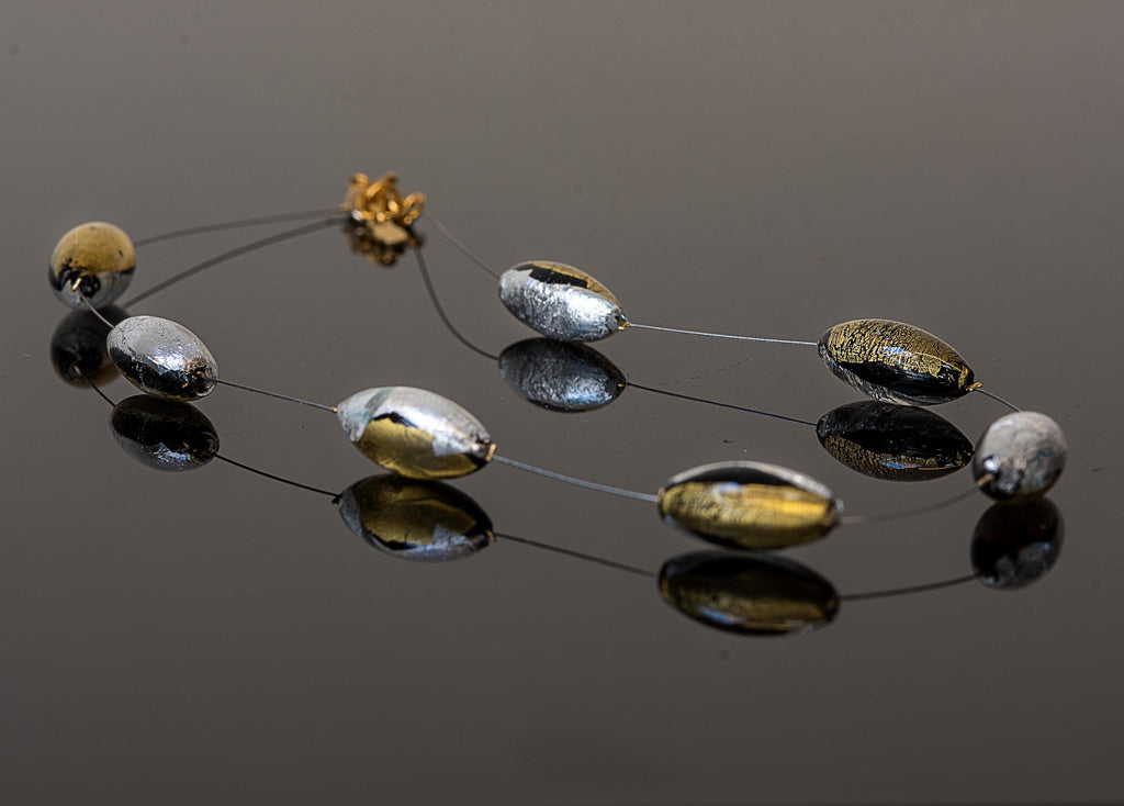 Glass necklace necklace handmade in Murano with gold and silver leaf 24 Kt elegant refined lampworking fashion jewelery statement necklace