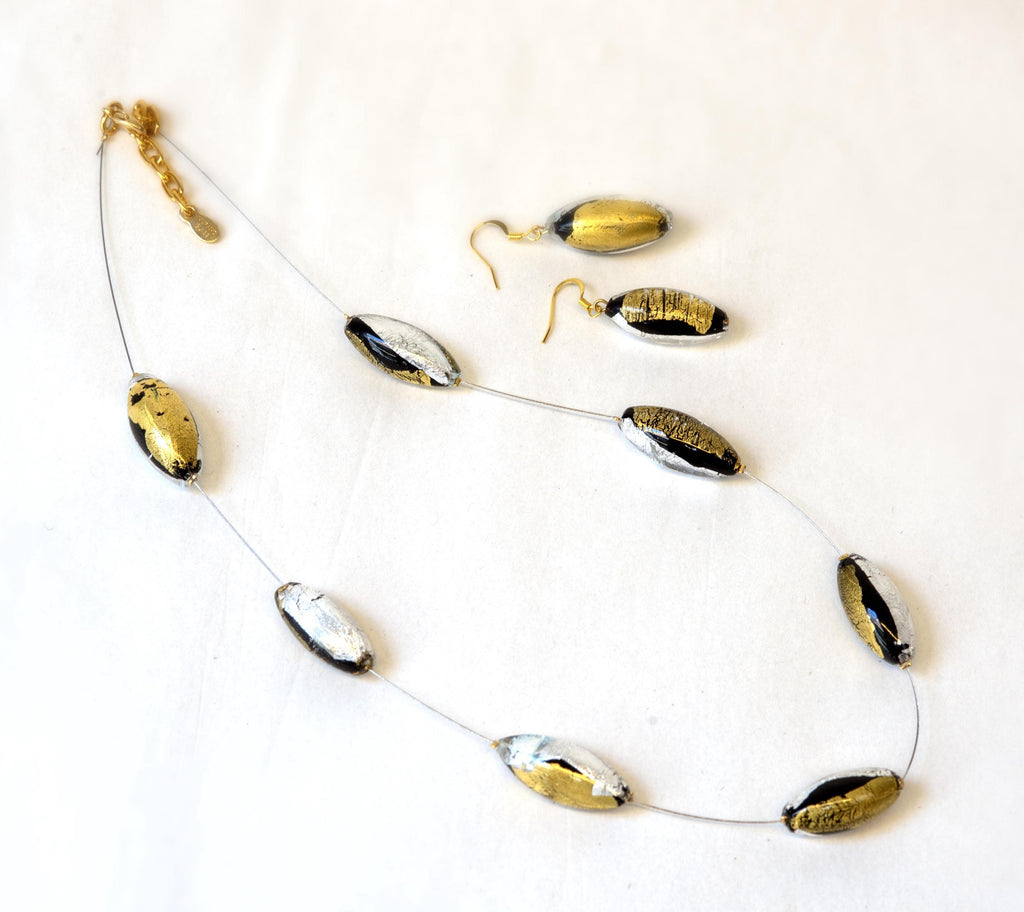 Glass necklace necklace handmade in Murano with gold and silver leaf 24 Kt elegant refined lampworking fashion jewelery statement necklace