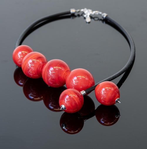 Blown glass necklace -Glass bubbles - Spheres - transparent beads - statement necklace - necklace - Murano glass- Murano necklace red