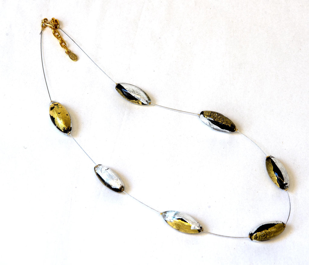 Glass necklace necklace handmade in Murano with gold and silver leaf 24 Kt elegant refined lampworking fashion jewelery statement necklace
