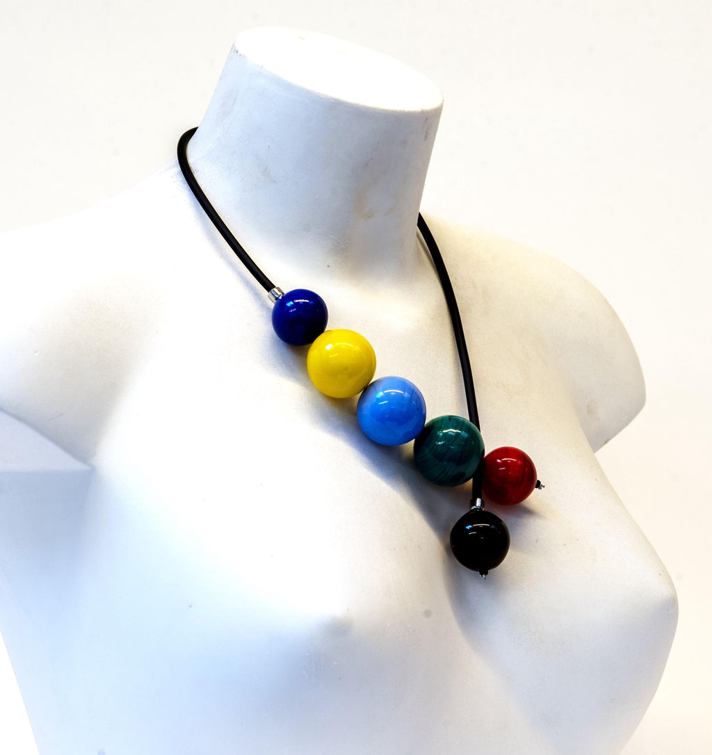 Blown Murano Glass Necklace – Colorful Sphere Beads, Statement Jewelry
