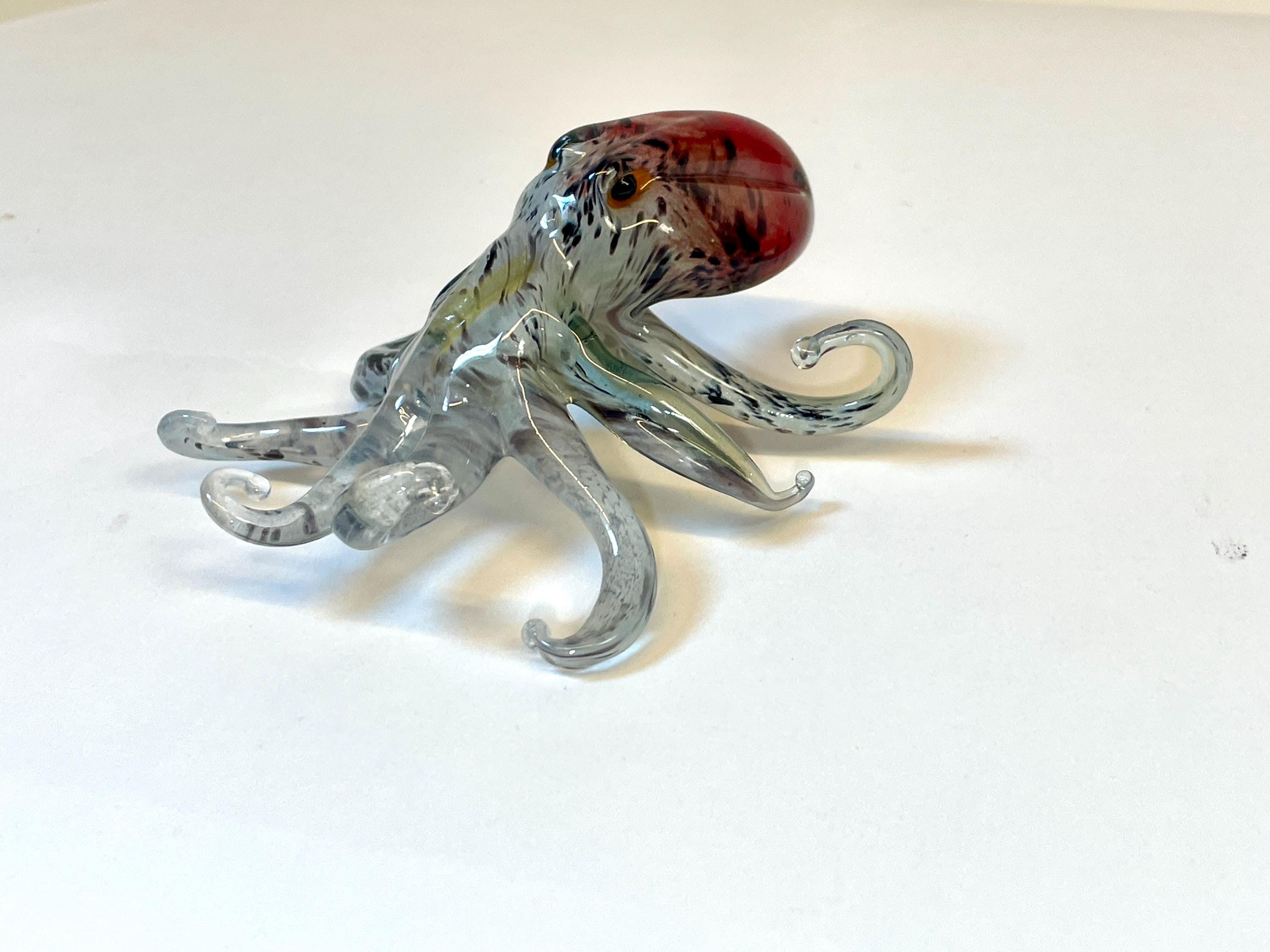Murano Glass Octopus Sculpture, 24K Gold Accent, Handmade