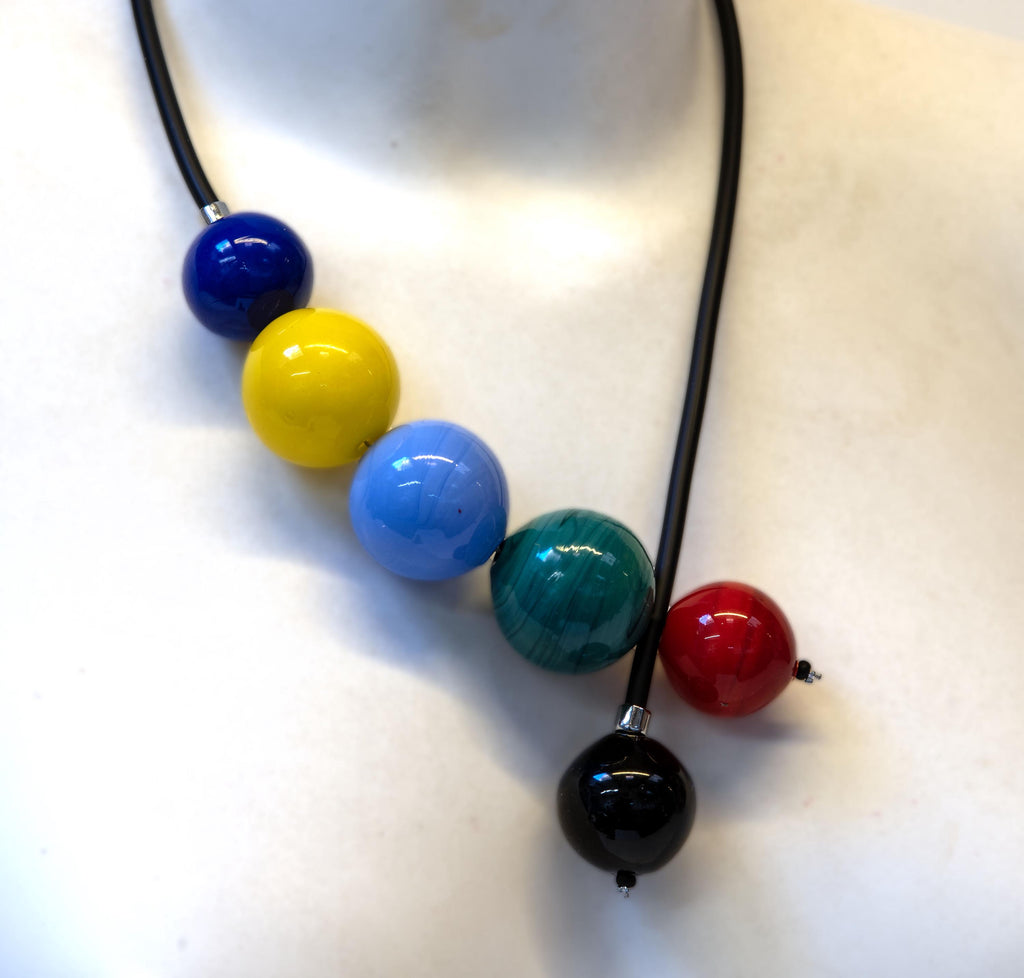 Blown Murano Glass Necklace – Colorful Sphere Beads, Statement Jewelry
