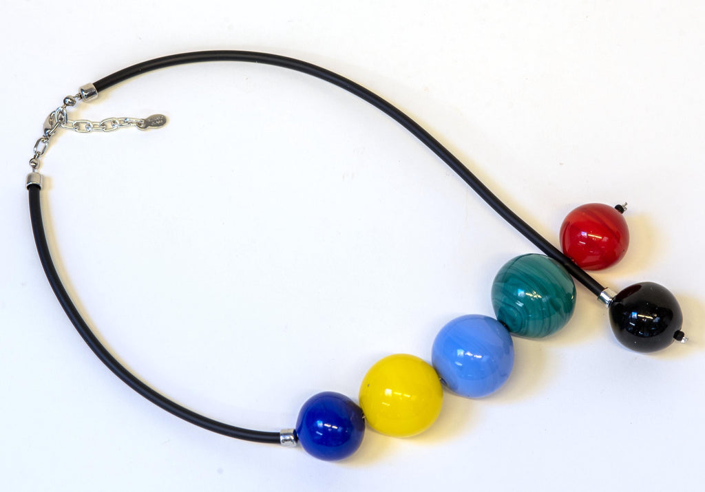 Blown Murano Glass Necklace – Colorful Sphere Beads, Statement Jewelry