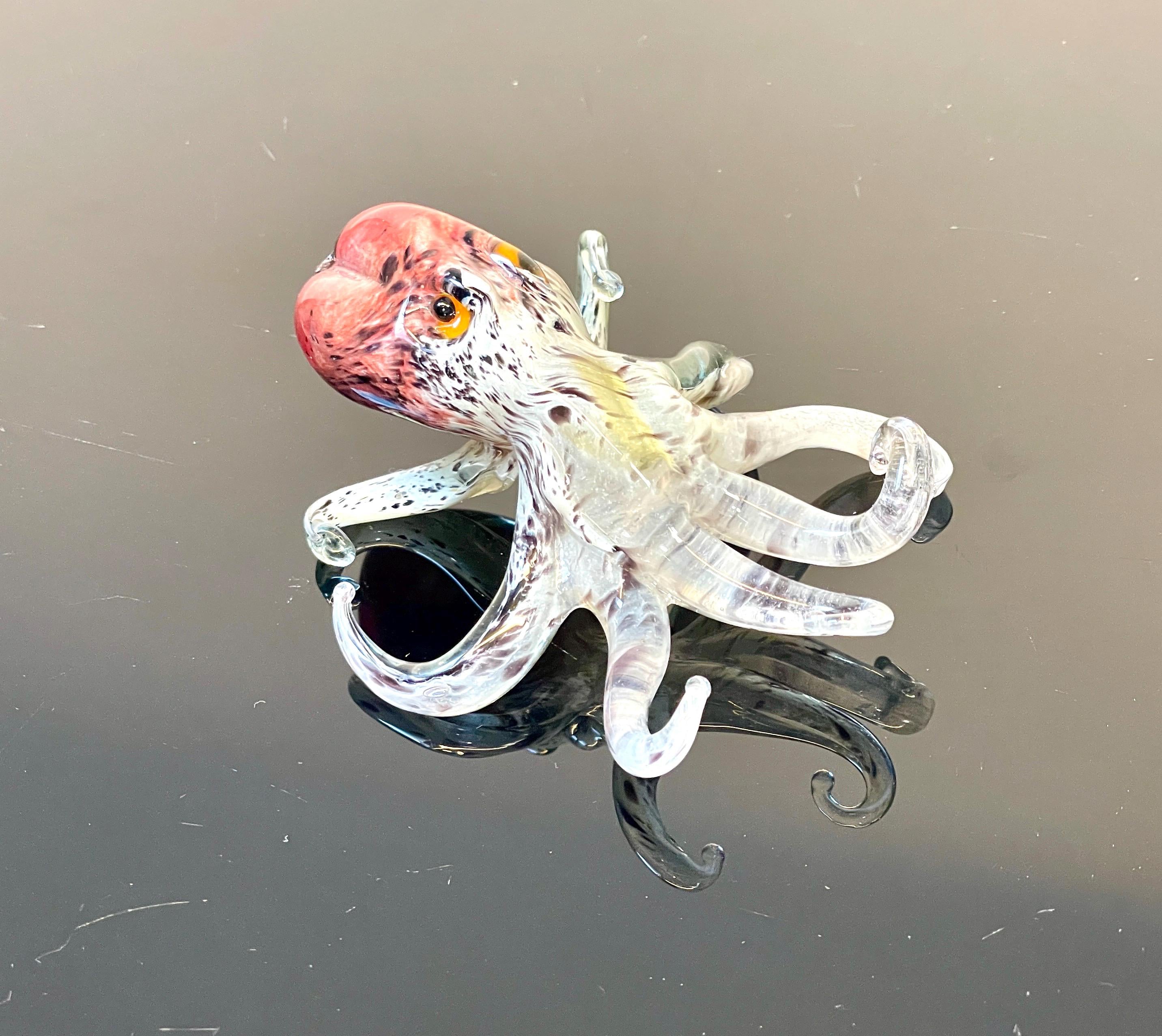 Murano Glass Octopus Sculpture, 24K Gold Accent, Handmade