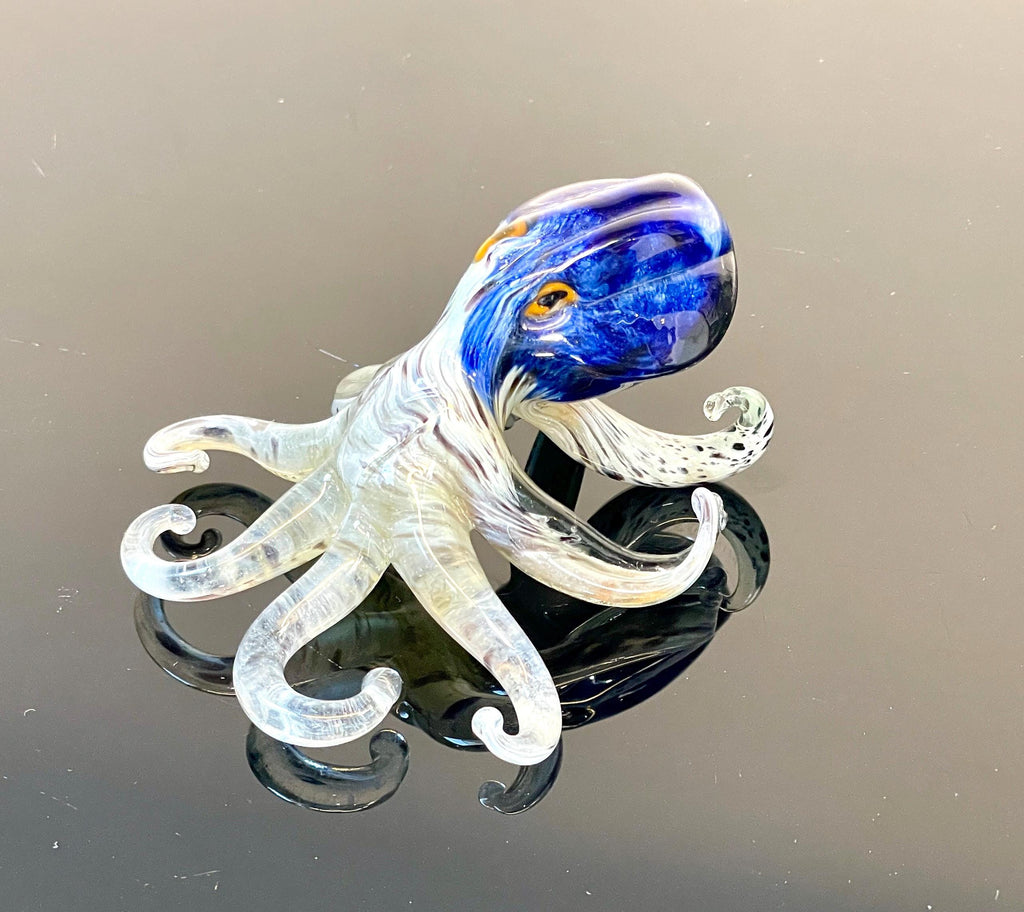 Murano Glass Octopus Sculpture, 24K Gold Accent, Handmade
