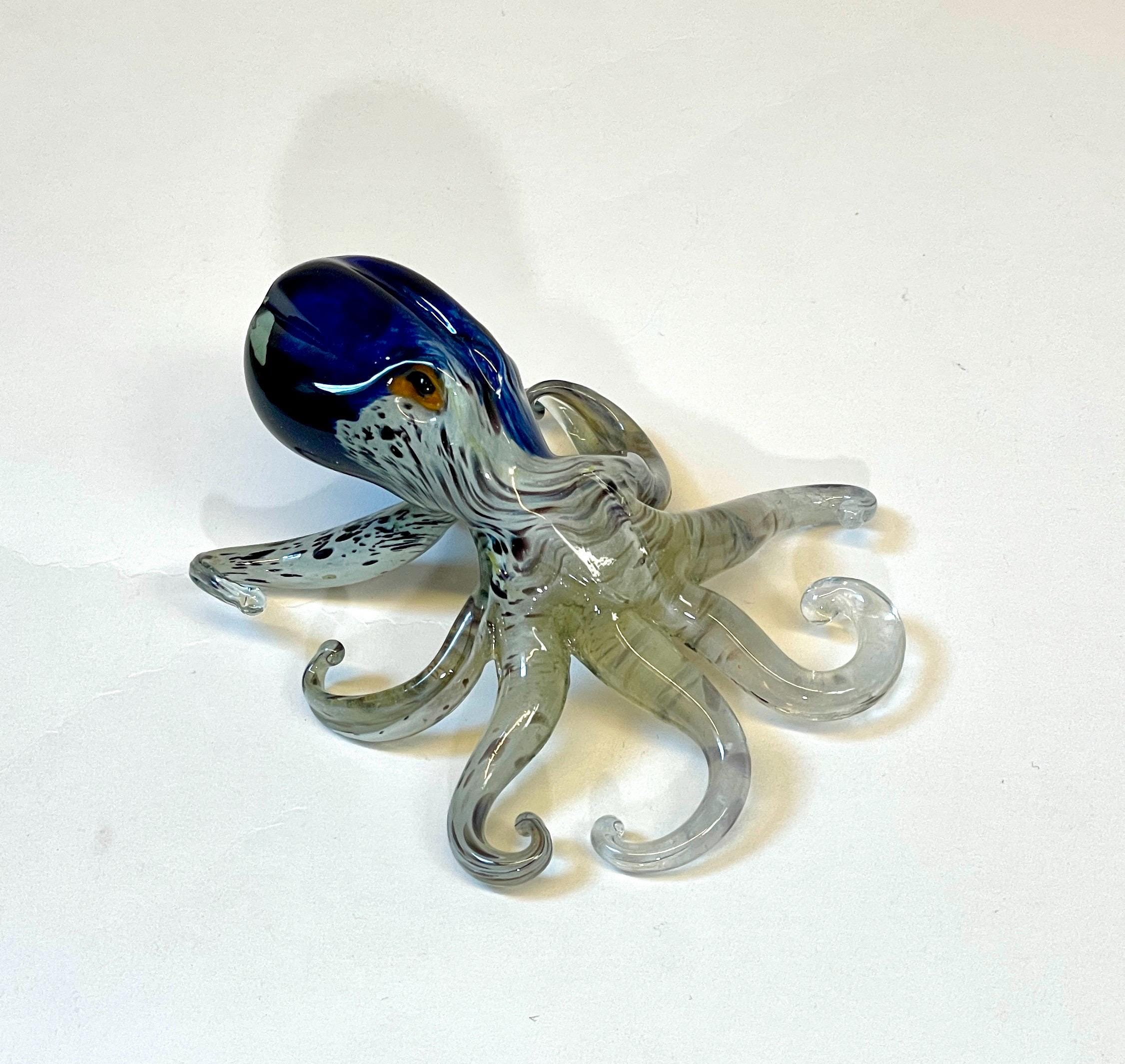 Murano Glass Octopus Sculpture, 24K Gold Accent, Handmade