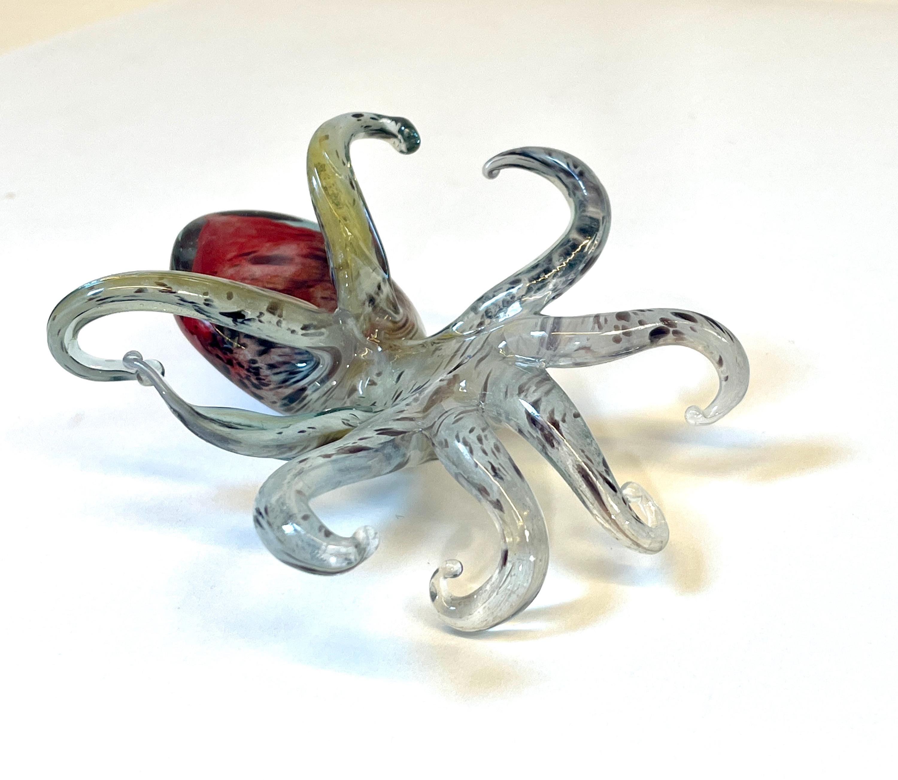 Murano Glass Octopus Sculpture, 24K Gold Accent, Handmade