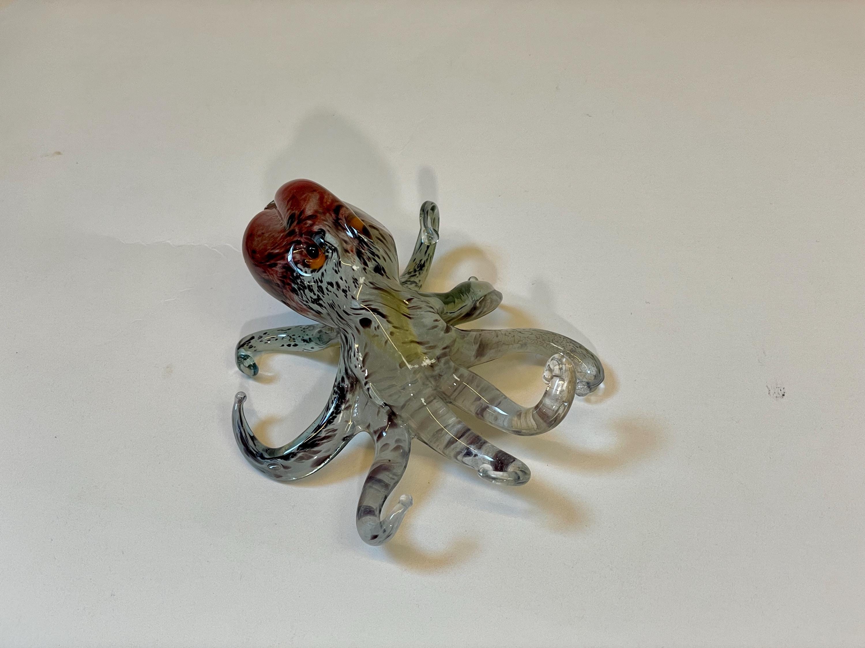 Murano Glass Octopus Sculpture, 24K Gold Accent, Handmade
