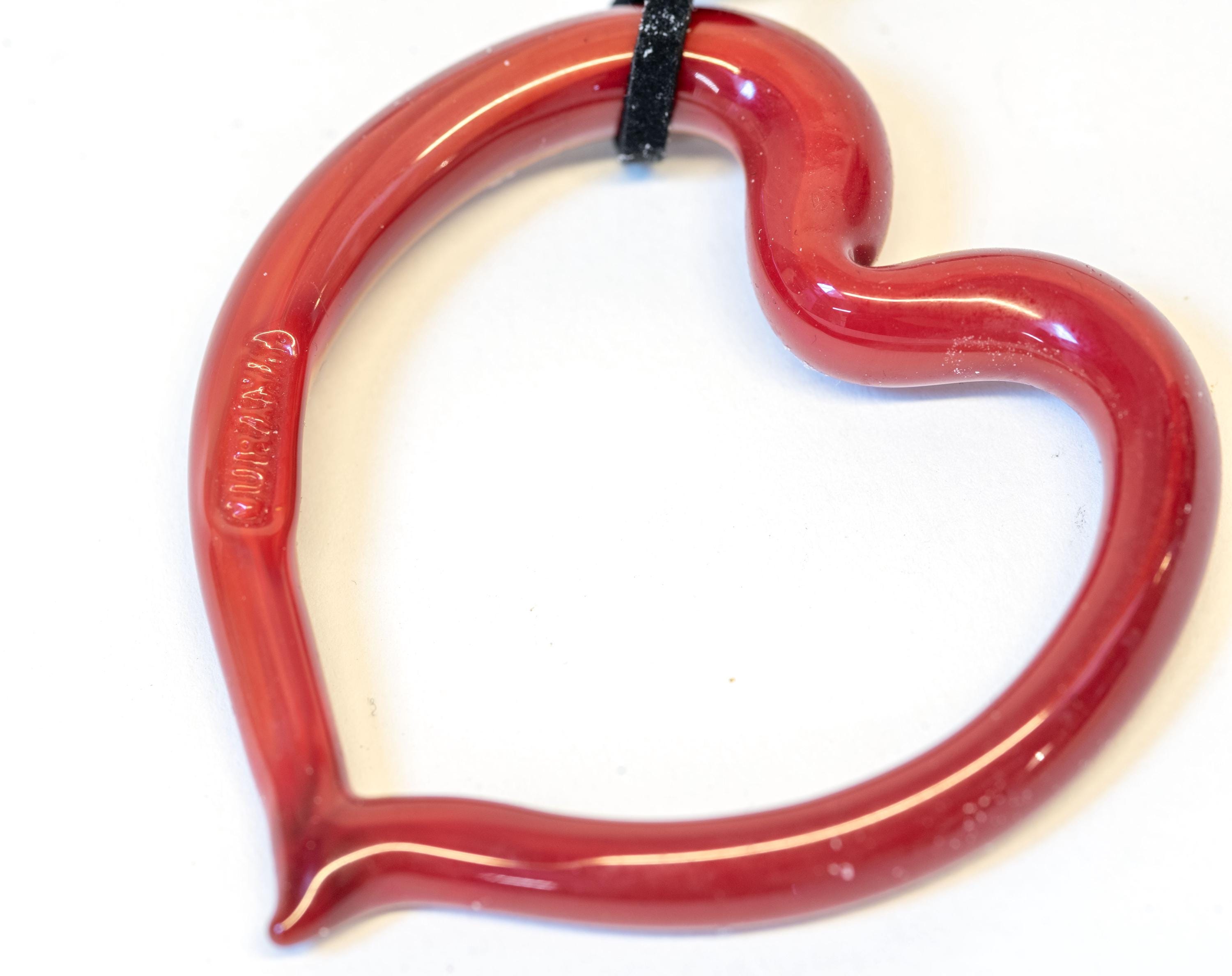 Red Murano Glass Heart Necklace - Alcantara Cord, Handmade Jewelry