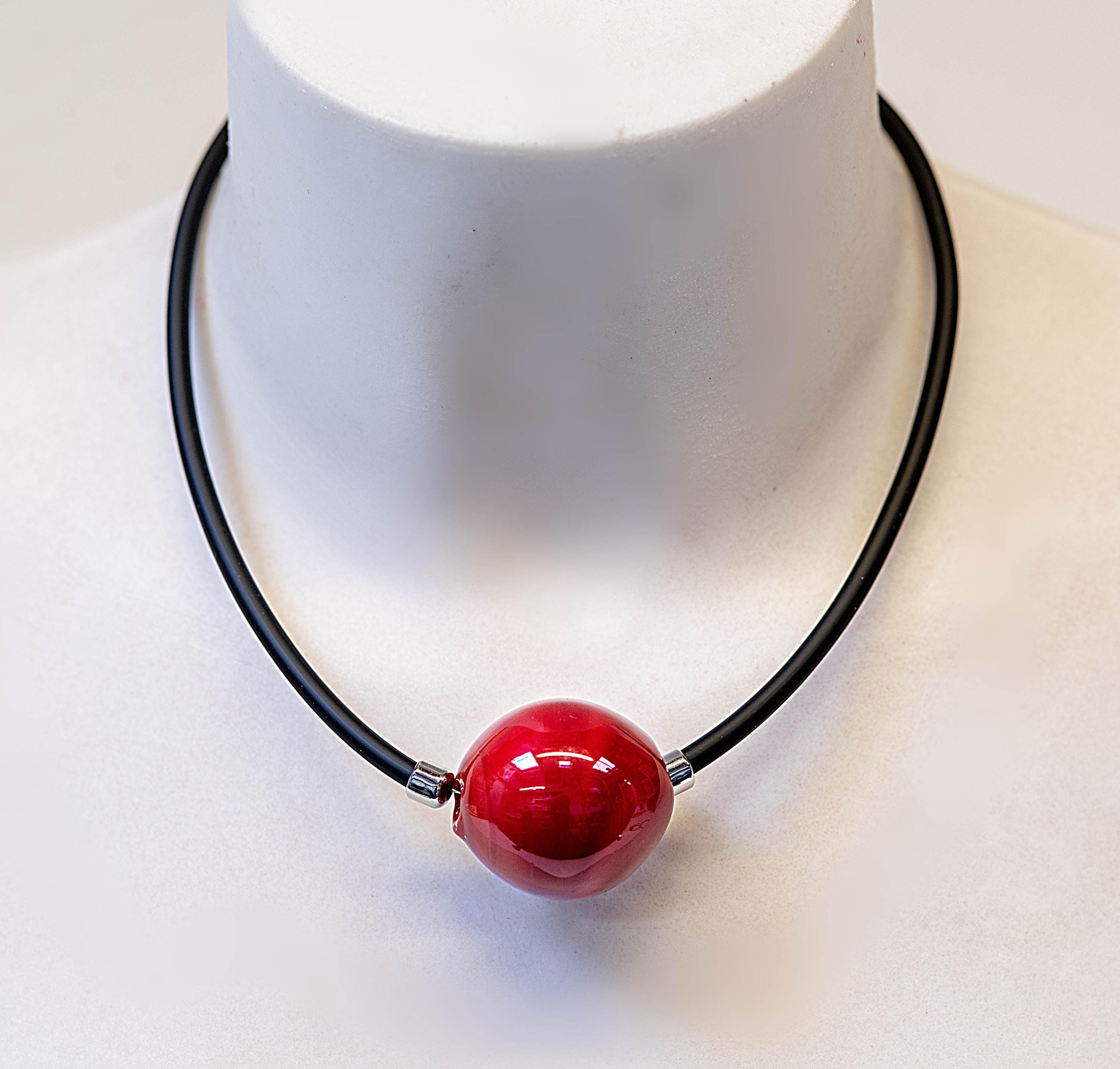 Handblown Murano Glass Bead Necklace, Modern Italian Jewelry