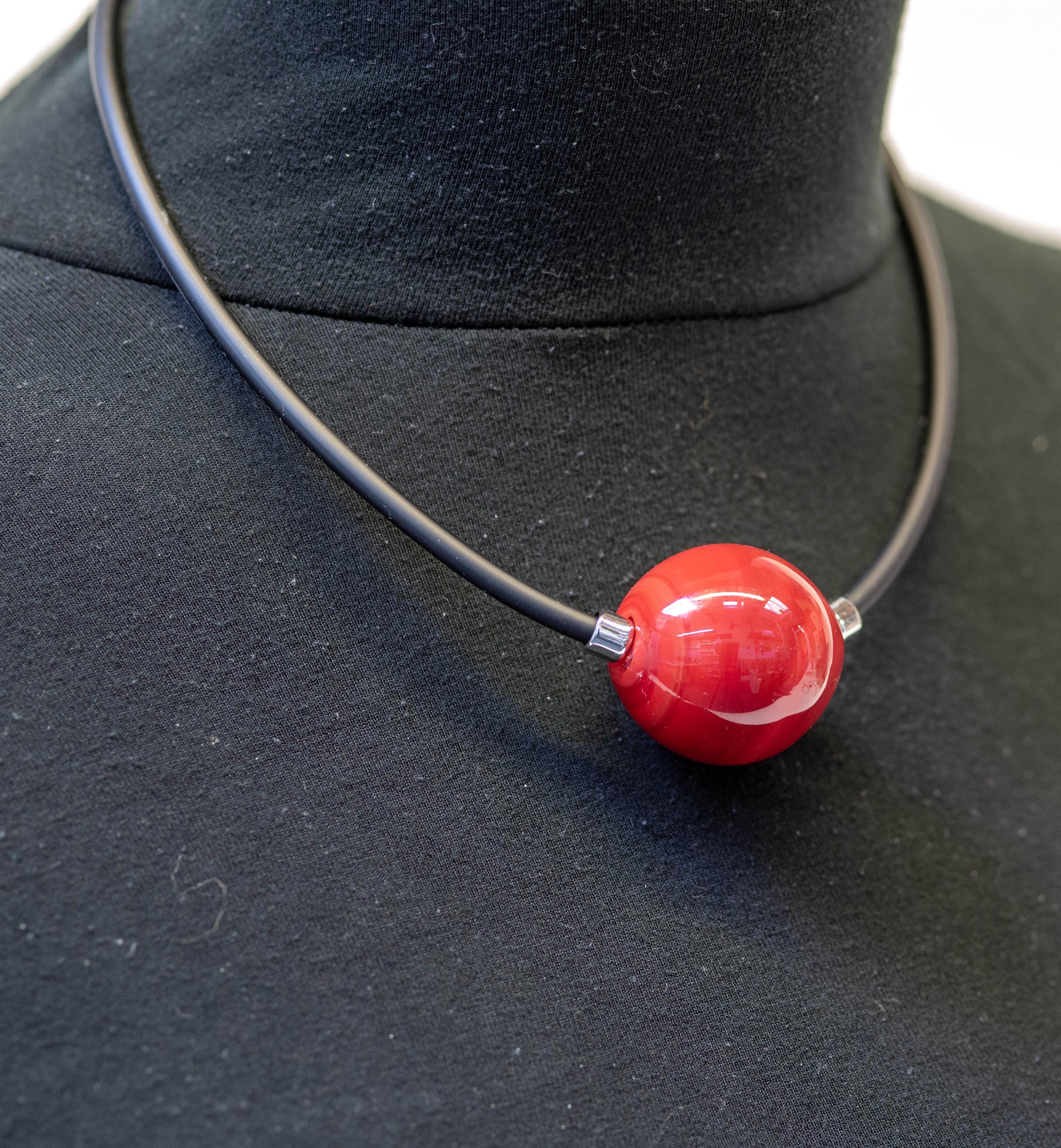 Handblown Murano Glass Bead Necklace, Modern Italian Jewelry