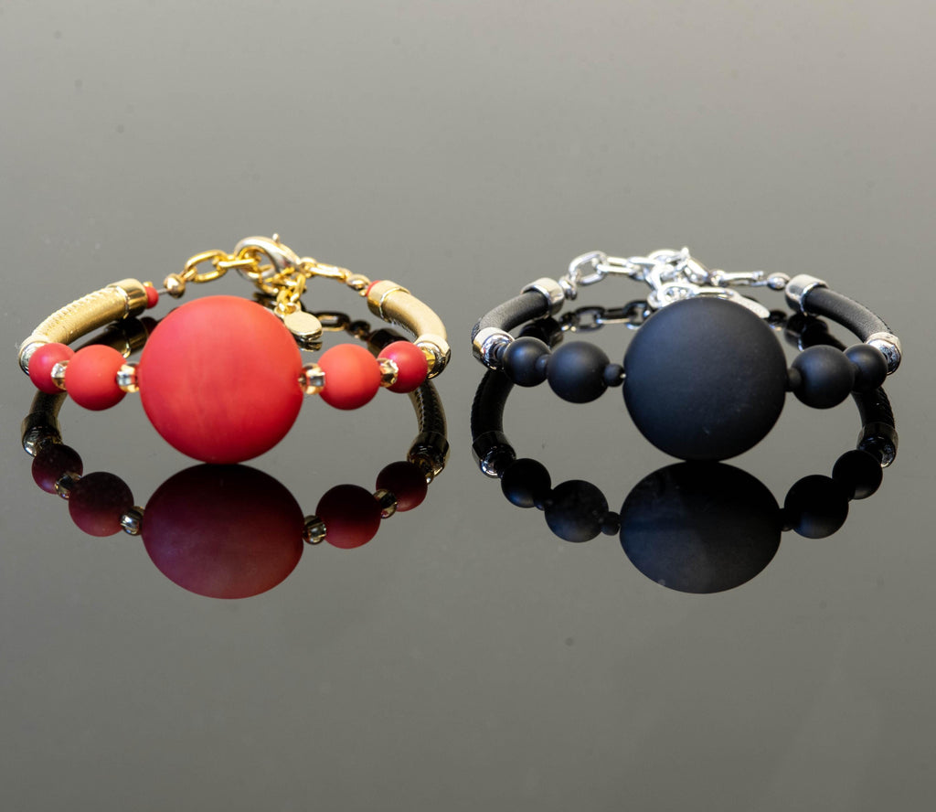 Murano Glass Bead Bracelet, Sandblasted Italian Jewelry