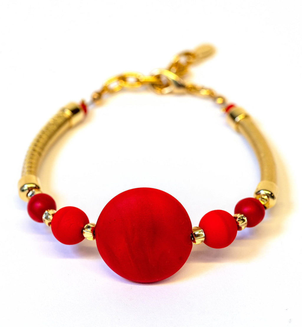 Murano Glass Bead Bracelet, Sandblasted Italian Jewelry