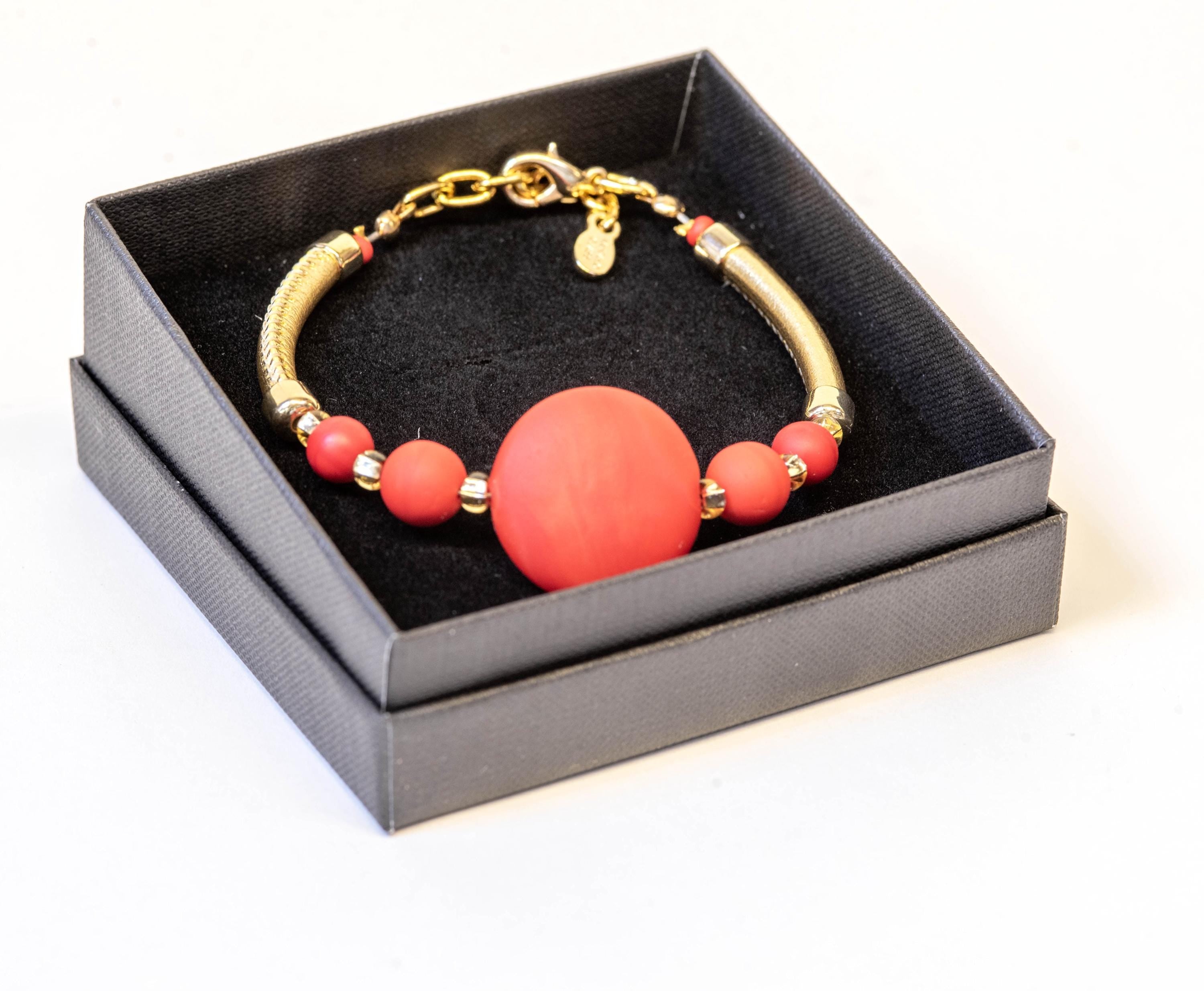 Murano Glass Bead Bracelet, Sandblasted Italian Jewelry