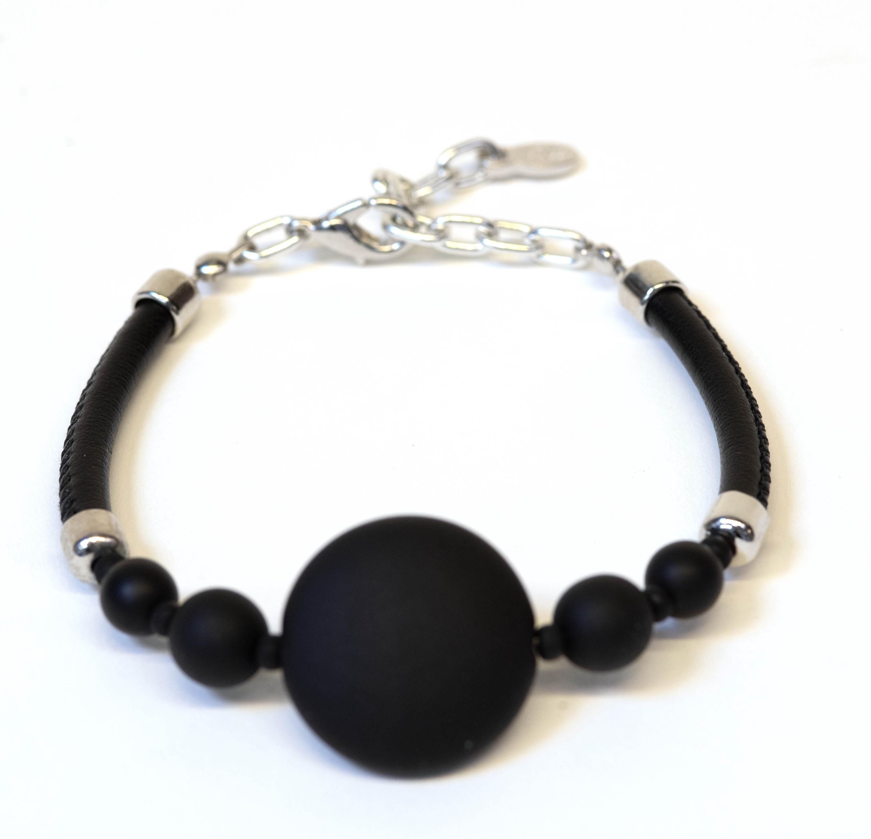 Murano Glass Bead Bracelet, Sandblasted Italian Jewelry