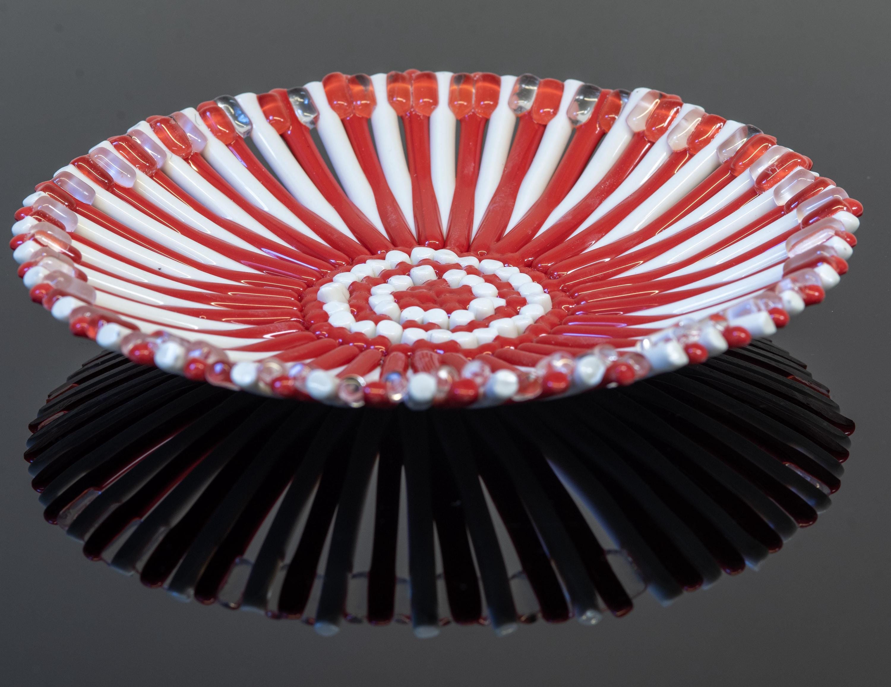 Handmade Murano Glass Plate: Red & Ivory Art Glass by Cesare Sent