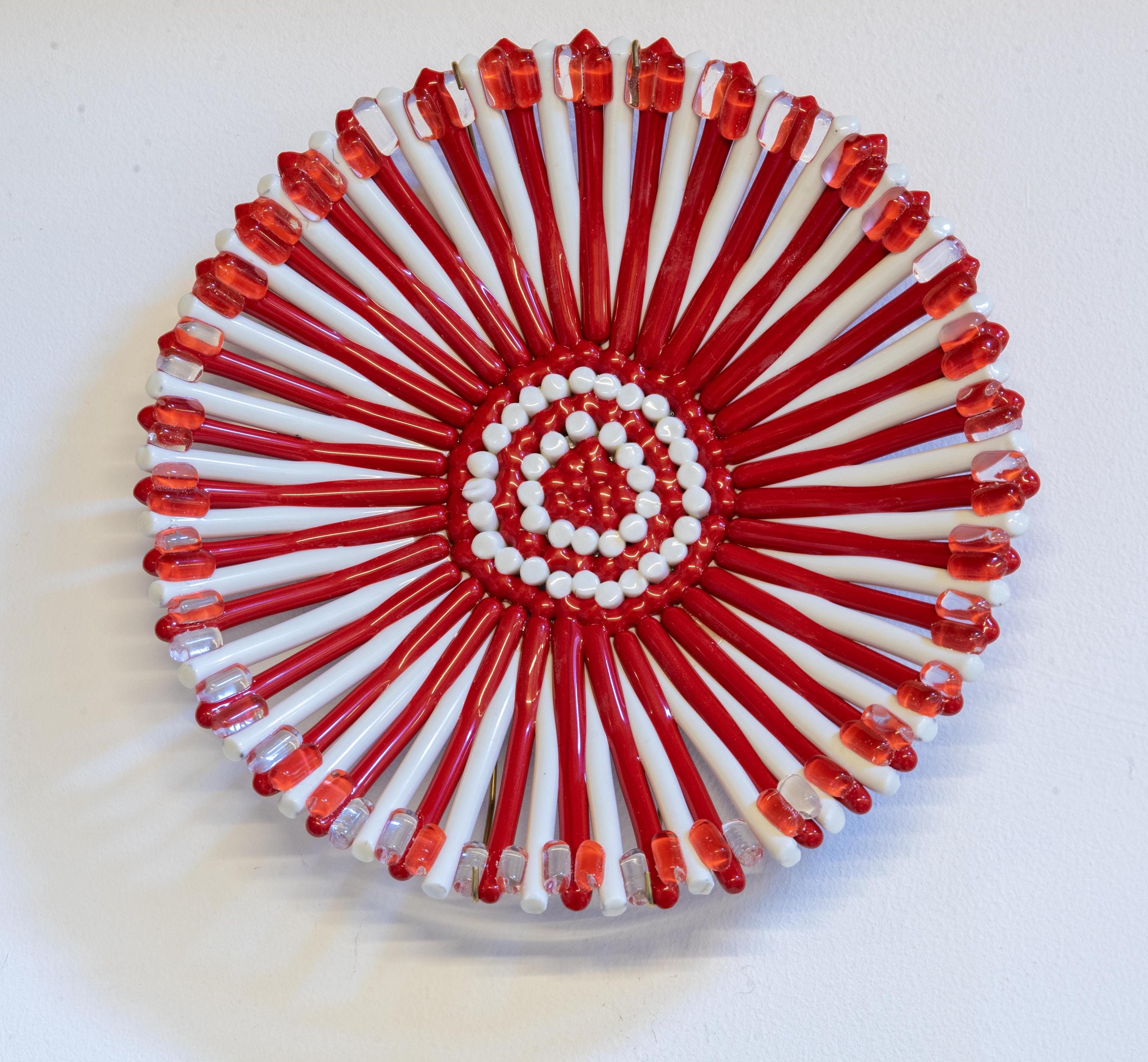 Handmade Murano Glass Plate: Red & Ivory Art Glass by Cesare Sent