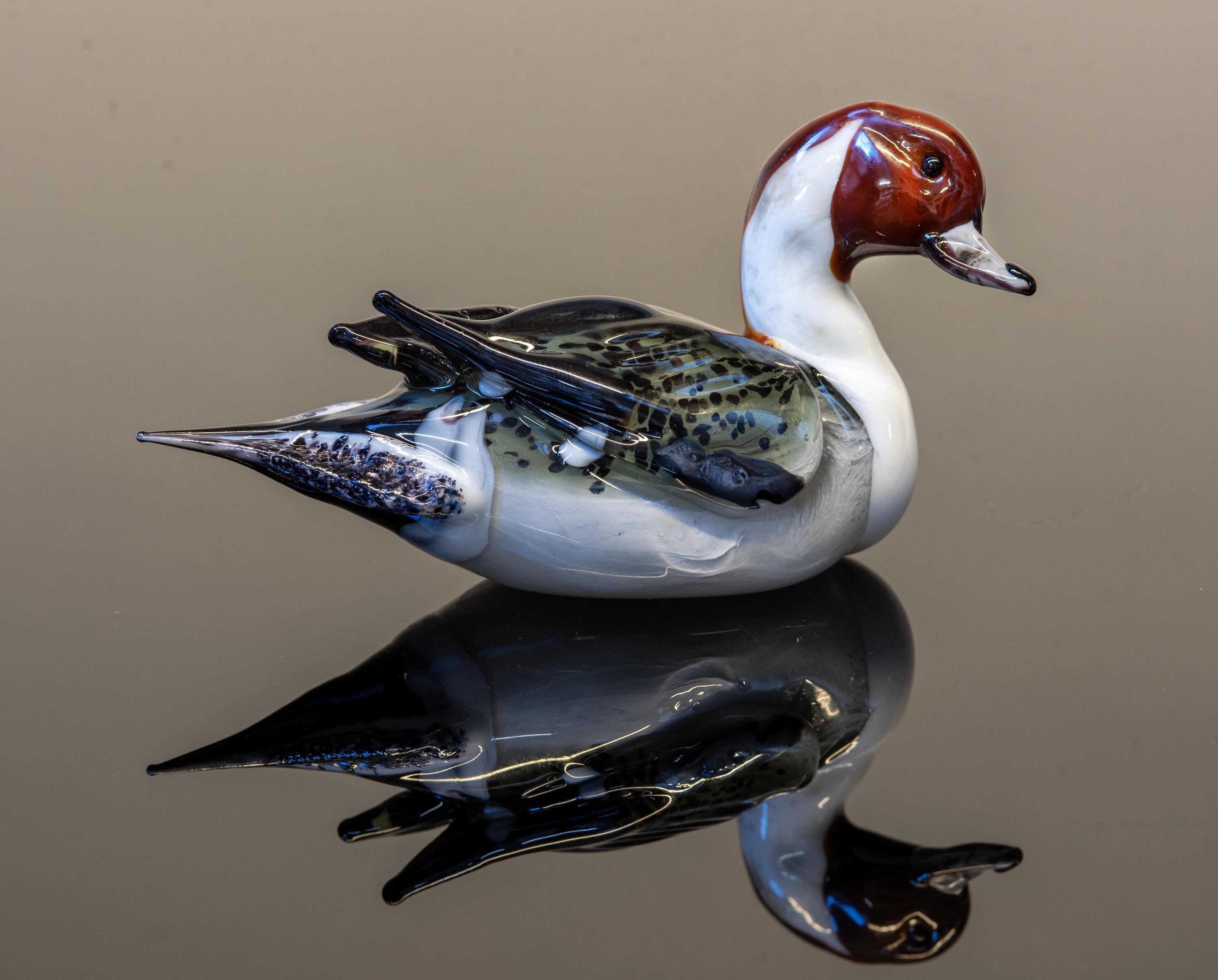 Murano Glass Duck Sculpture, 24K Gold & Silver Leaf