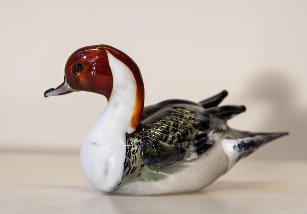 Murano Glass Duck Sculpture, 24K Gold & Silver Leaf