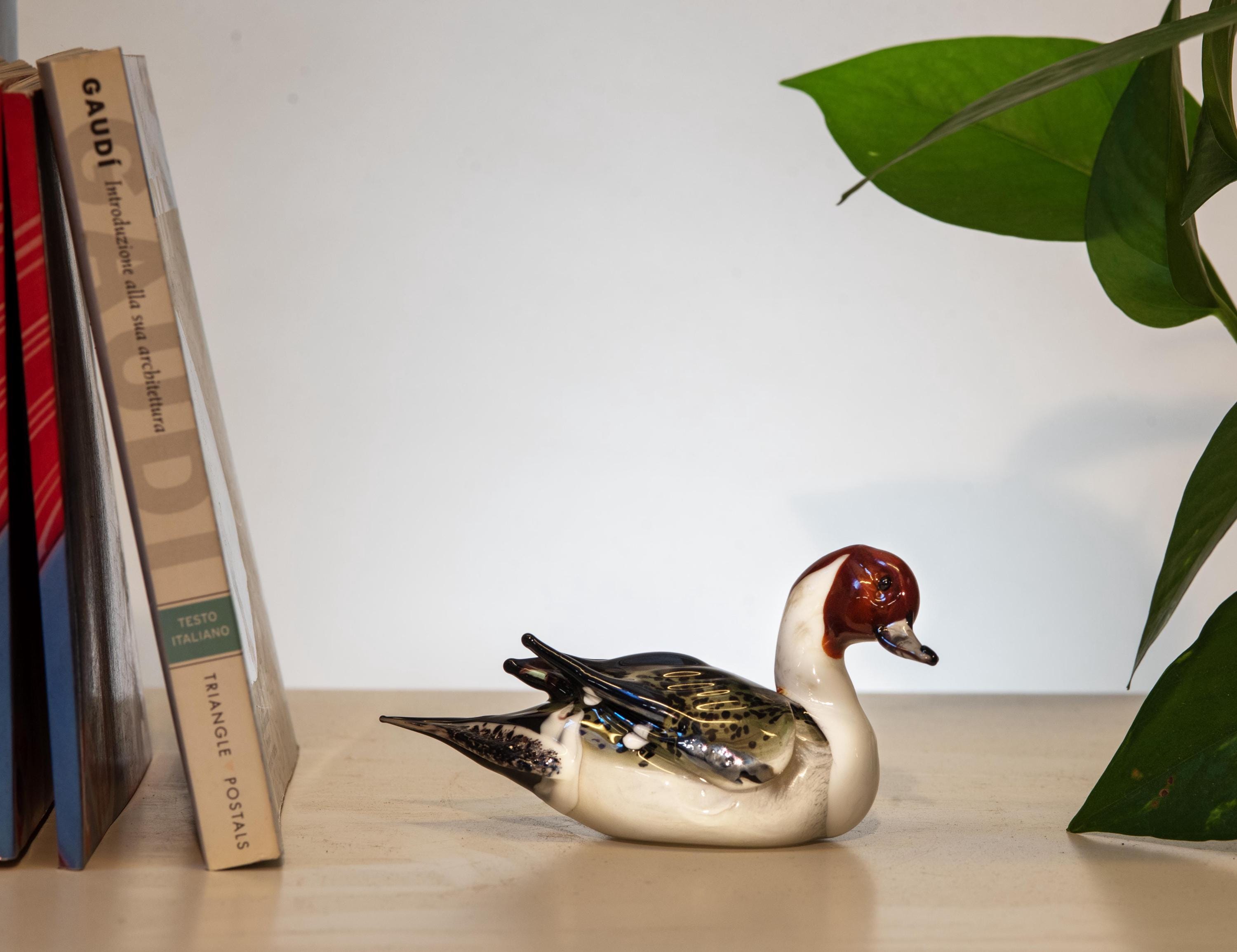 Murano Glass Duck Sculpture, 24K Gold & Silver Leaf