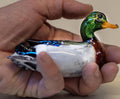 Murano Glass Duck Sculpture, Hand-Blown, Gold & Silver Leaf, 7 Inch