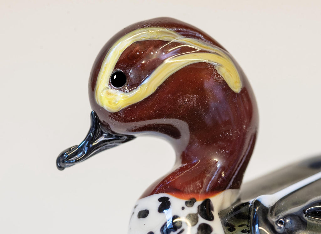 Hand Blown Murano Glass Duck Figurine, 24K Gold & Silver Leaf