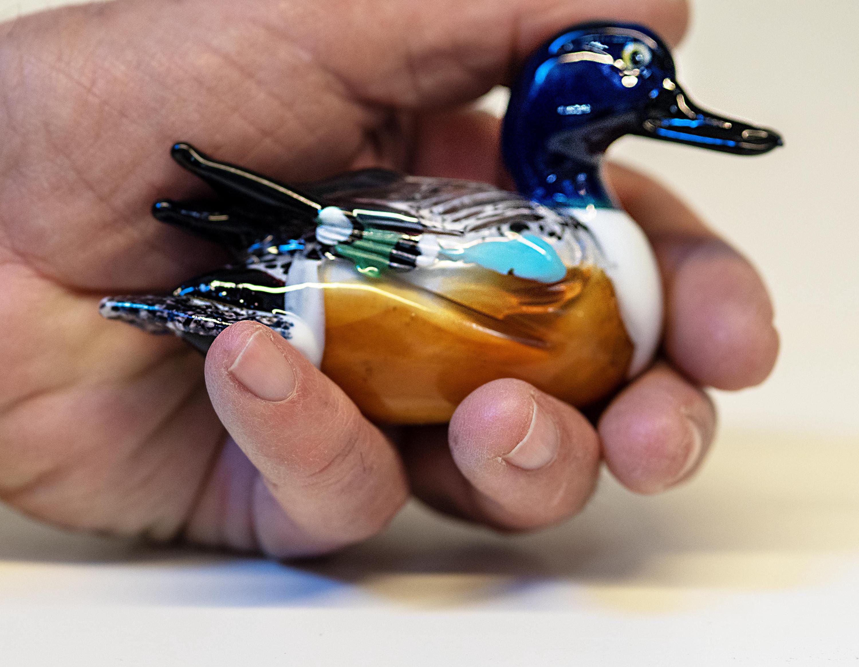 Murano Glass Duck Sculpture, Multicolored Venetian Art Glass