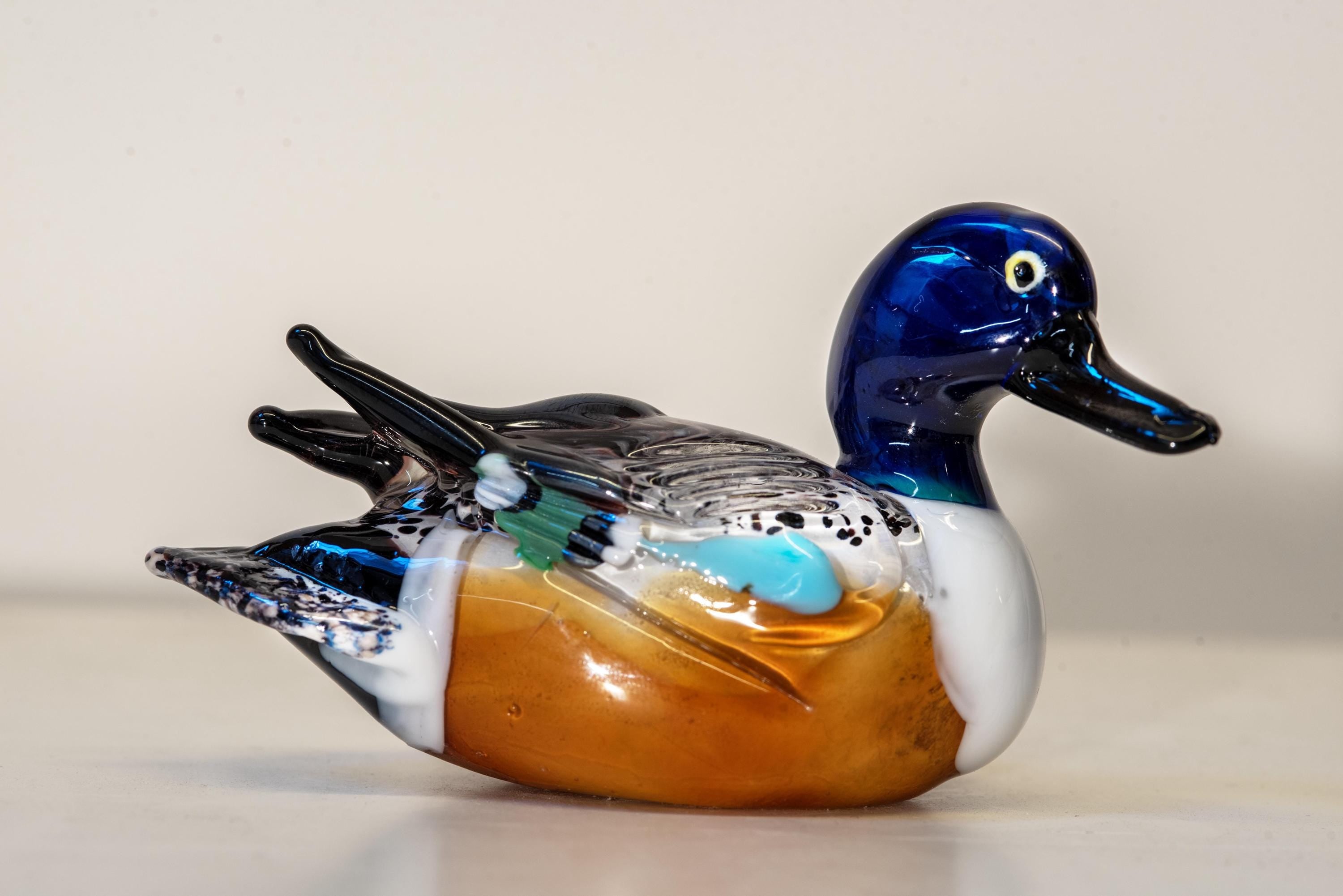 Murano Glass Duck Sculpture, Multicolored Venetian Art Glass