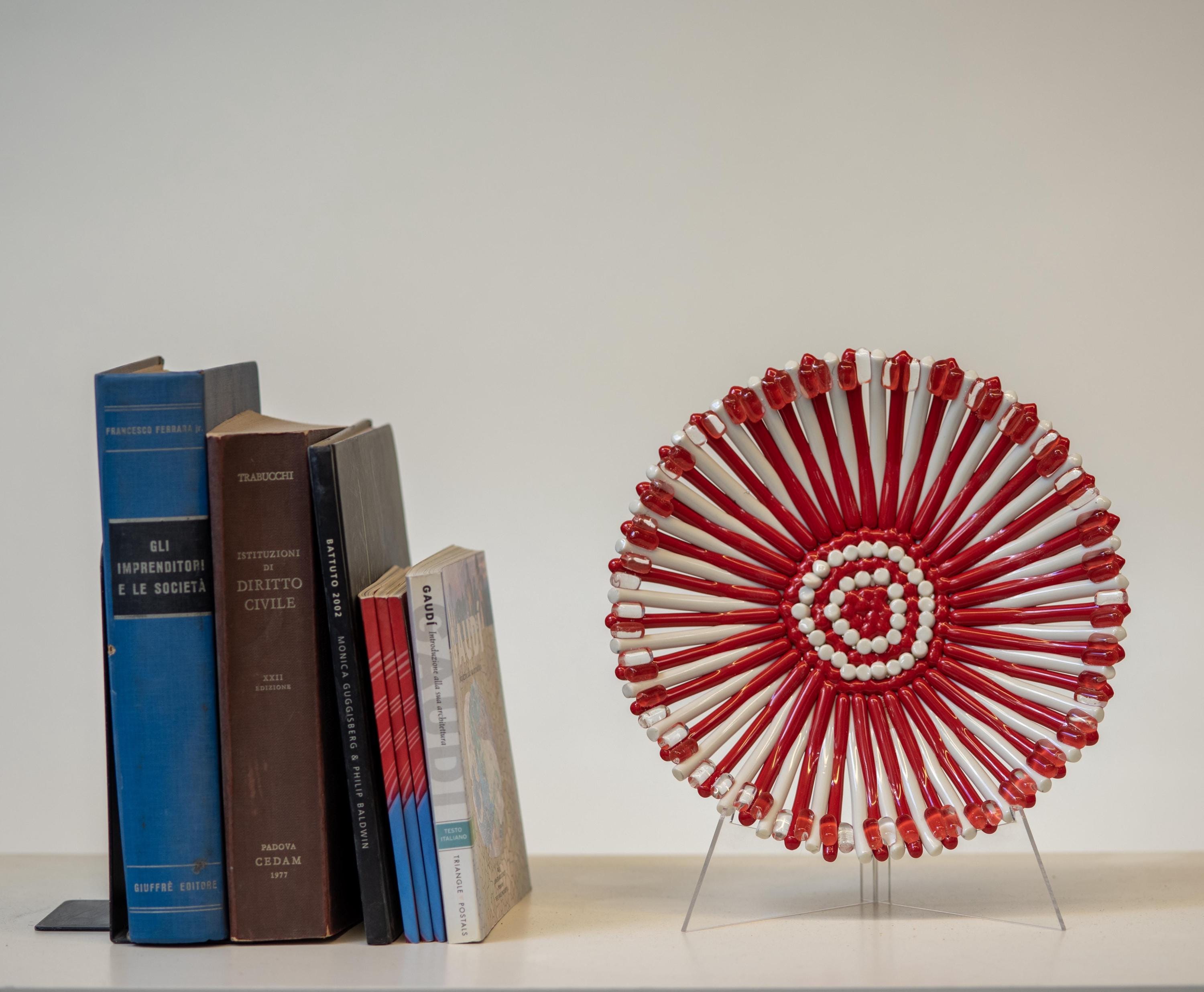 Handmade Murano Glass Plate: Red & Ivory Art Glass by Cesare Sent